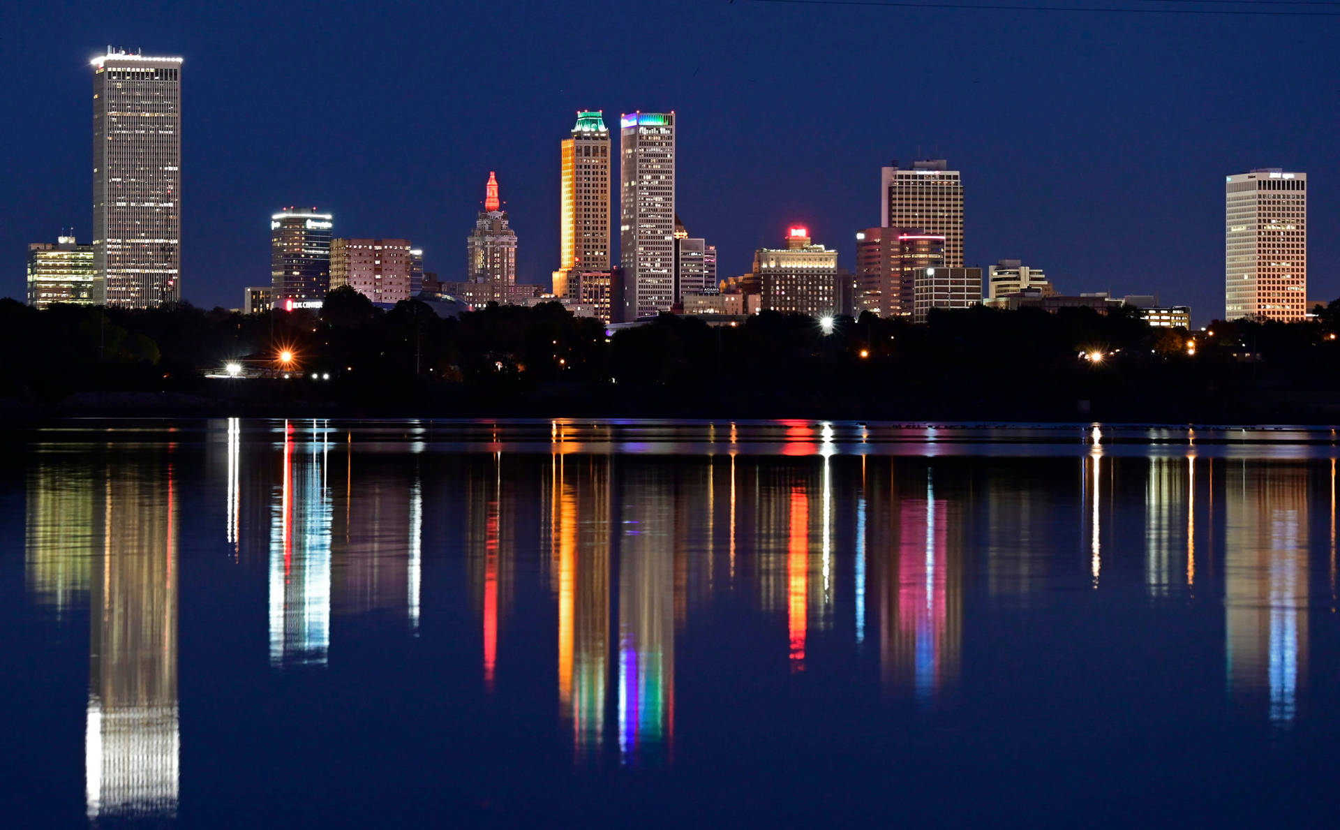 Tulsa Skyline Reflecting On Water Background