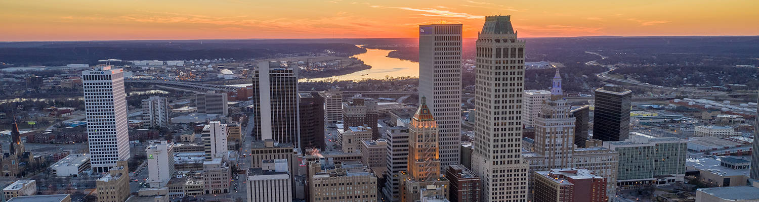 Tulsa Sunset Skyline Panoramic Shot Background