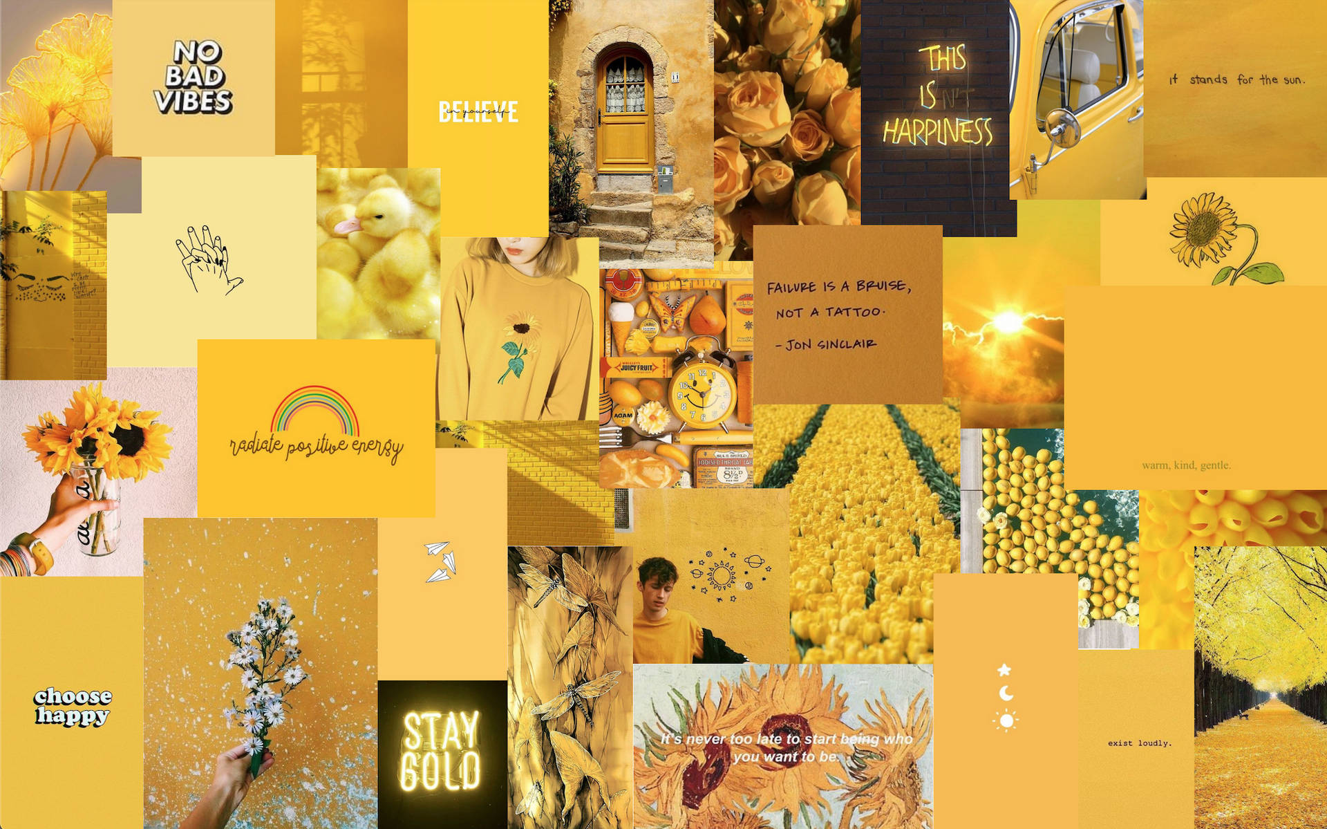 Tumblr Cutesy Neon Yellow Collage Background