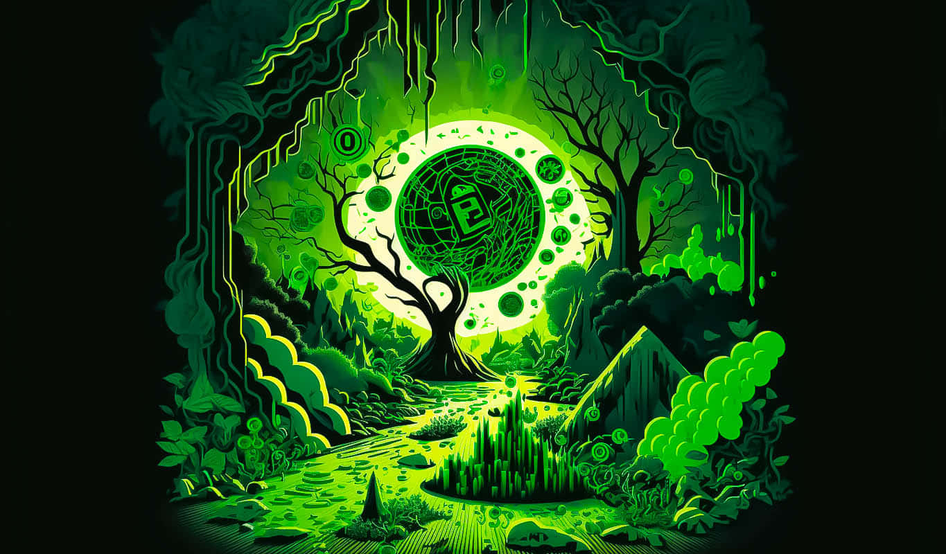Tumultuous Neon Green Forest Background
