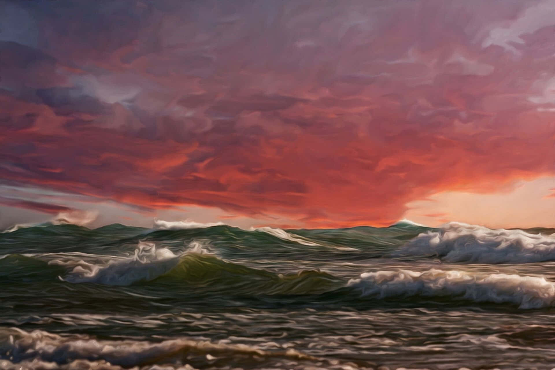 Tumultuous Ocean Waves Oil Painting Background