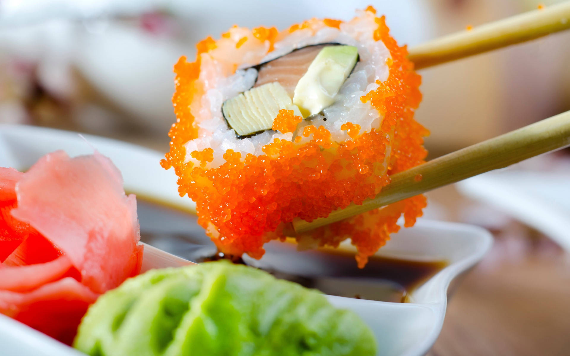 Tuna Sushi, Sashimi, And Wasabi Background