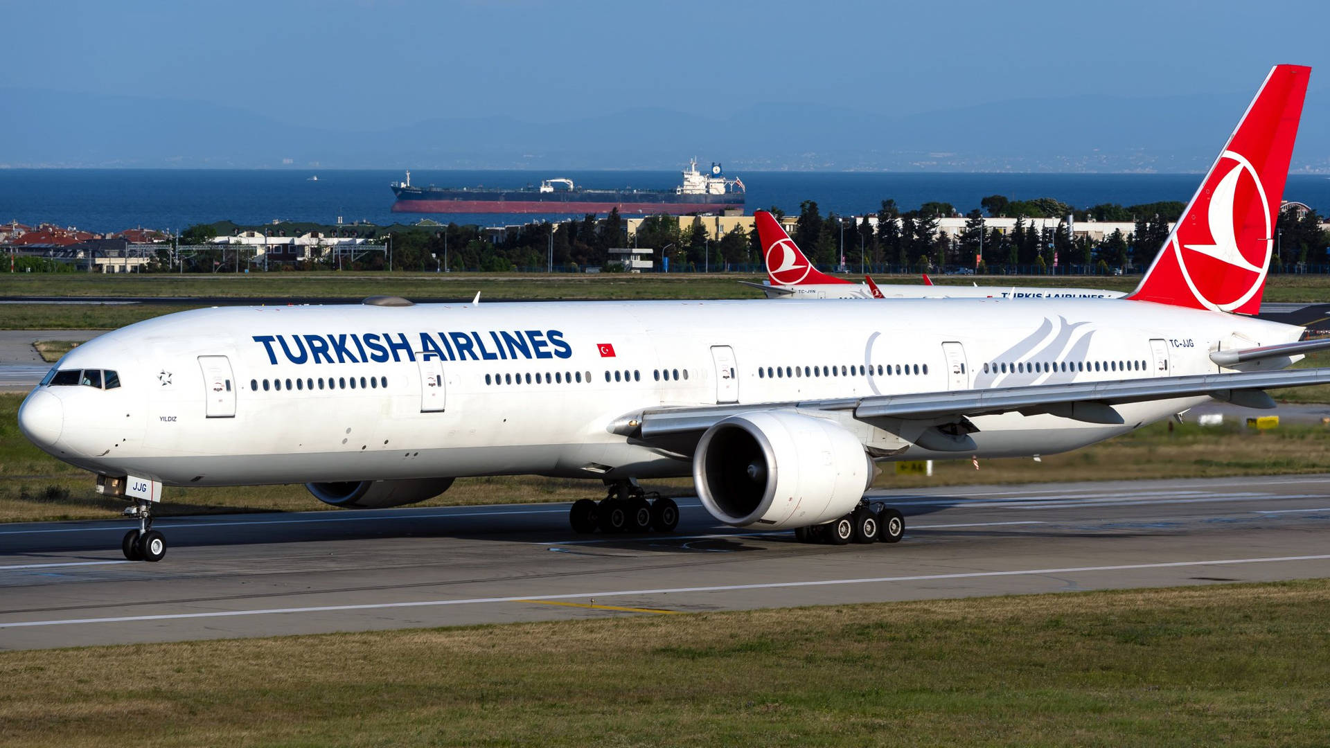 Turkish Airlines Airplane At Istanbul Airport Background