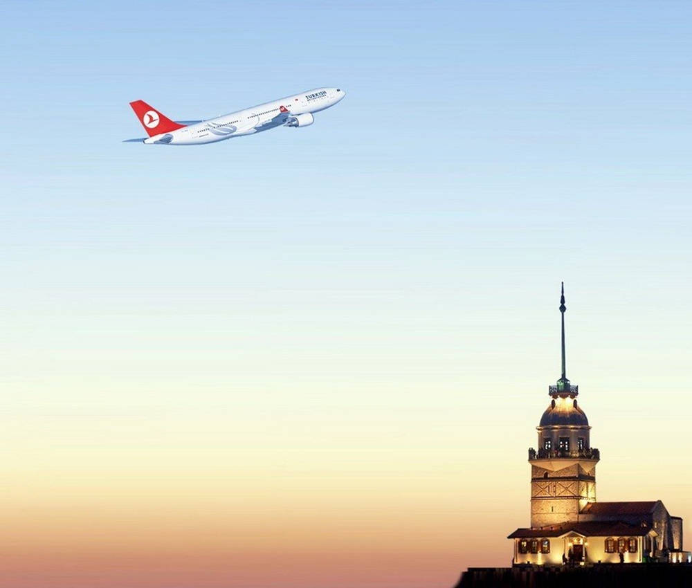 Turkish Airlines Airplane Maiden's Tower Background