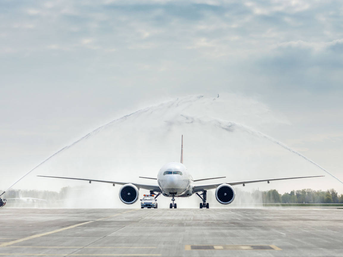 Turkish Airlines Boeing 777-300 Water Salute Background