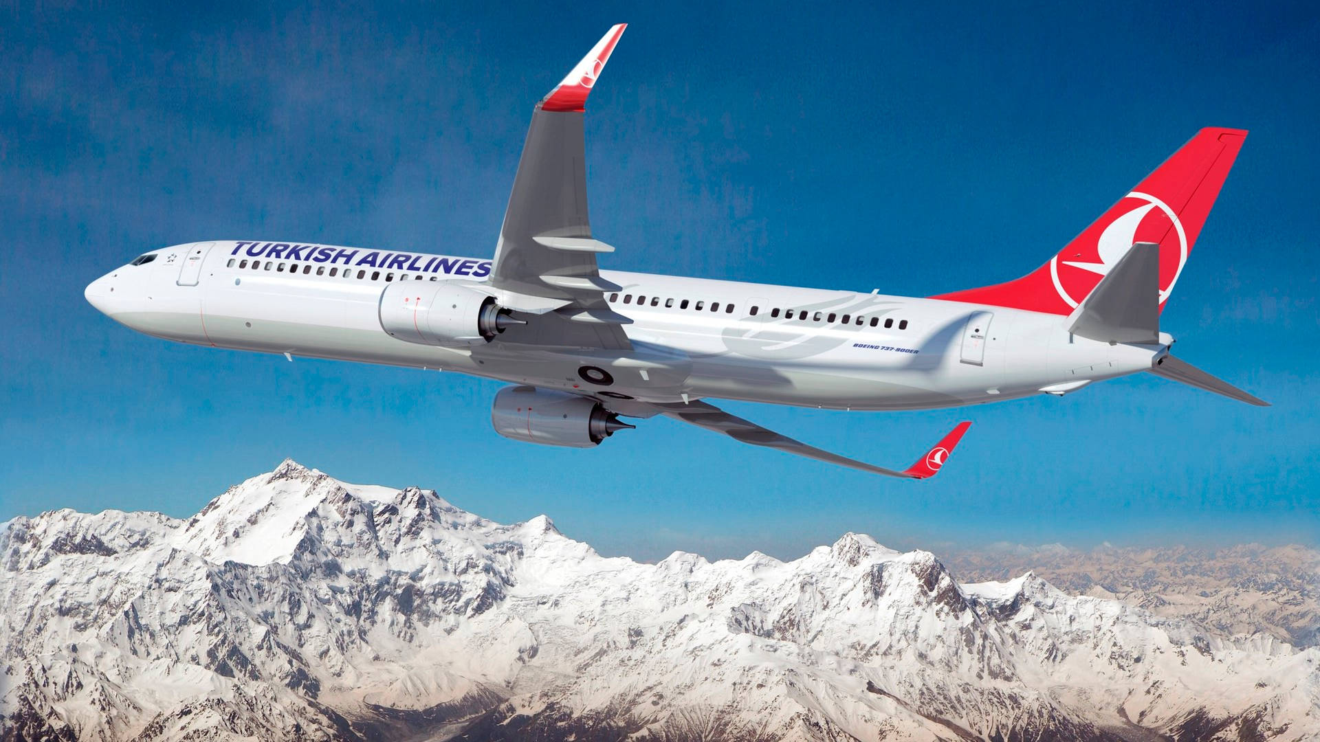 Turkish Airlines Flying Over Cappadocia Mountain Background