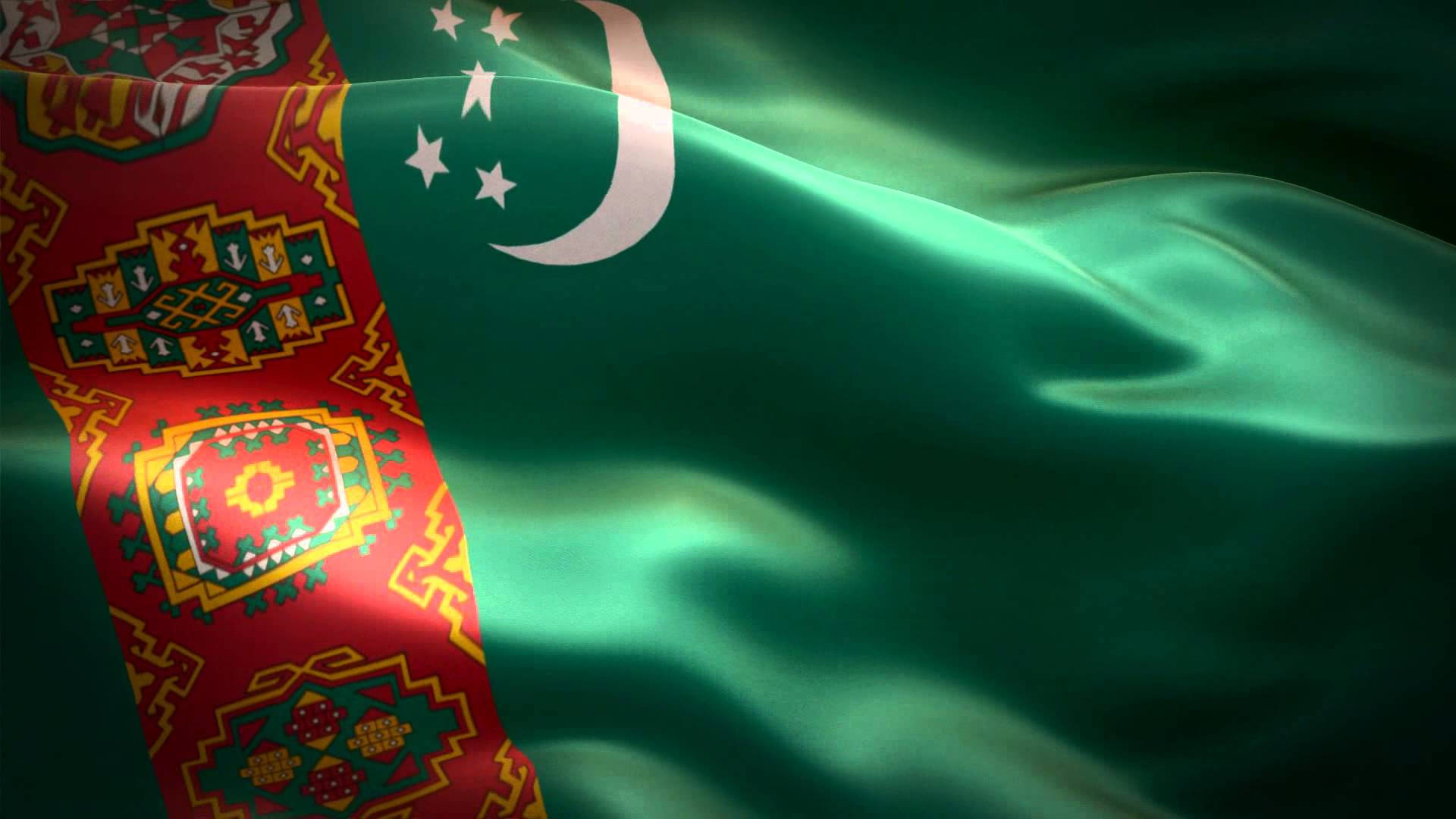 Turkmenistan Flag In Silk Background