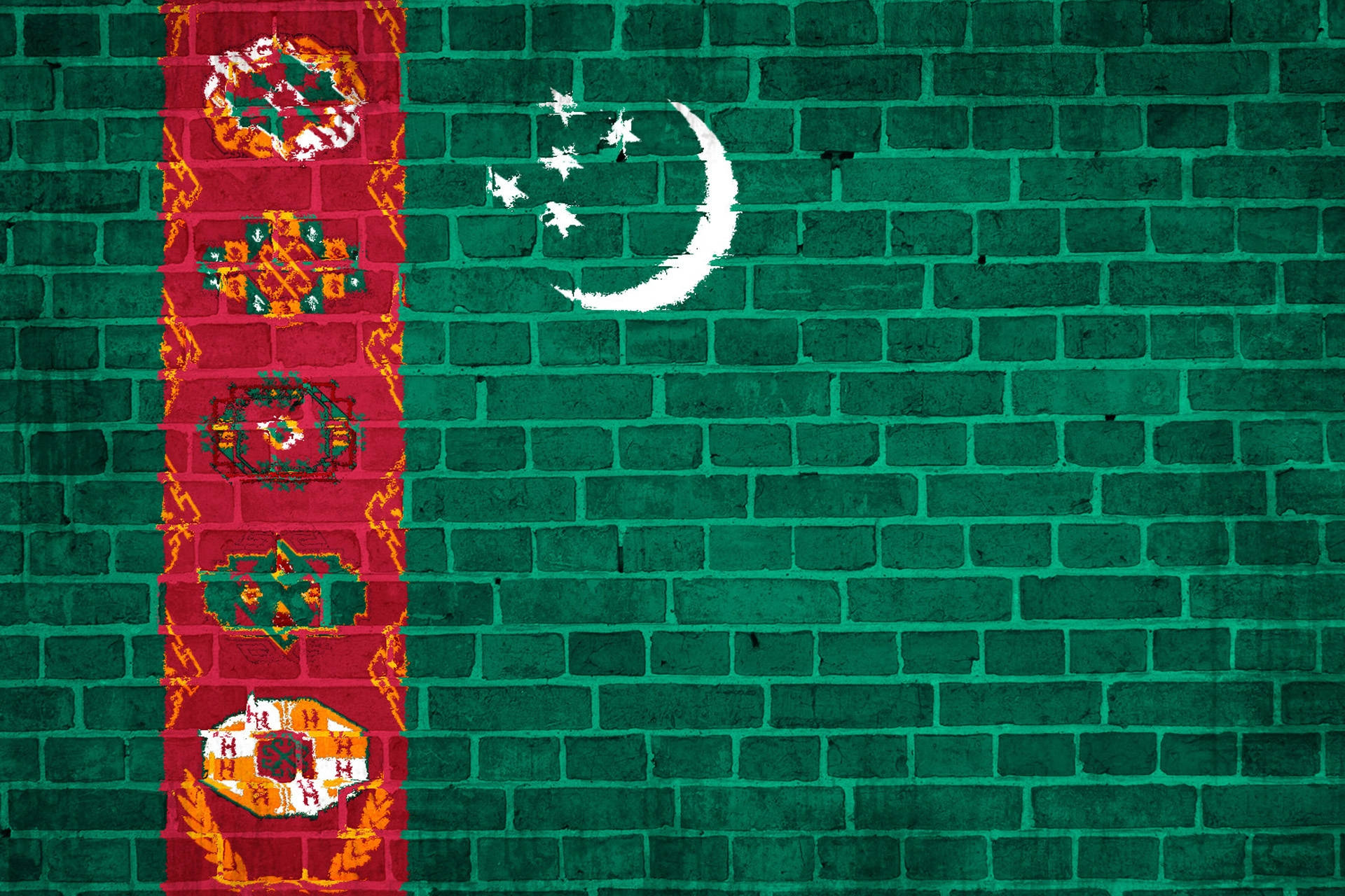 Turkmenistan Flag On Wall Background