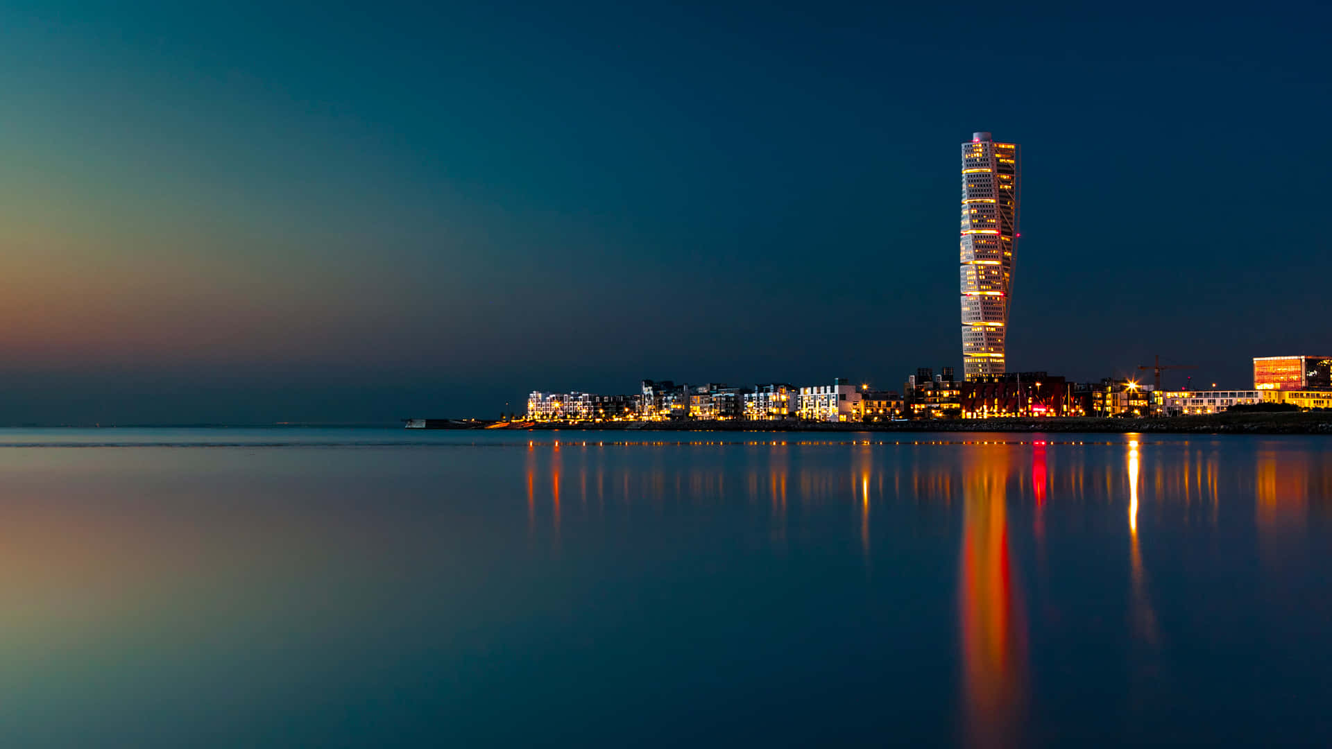 Turning Torso Malmo Skyline Night Background