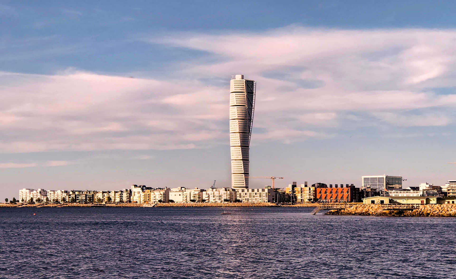 Turning Torso Pink Clouds Background
