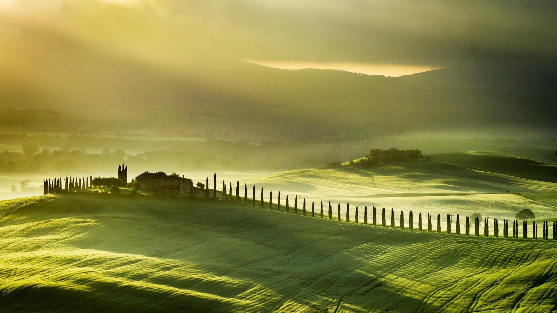 Tuscany House With Tree-lined Path Background