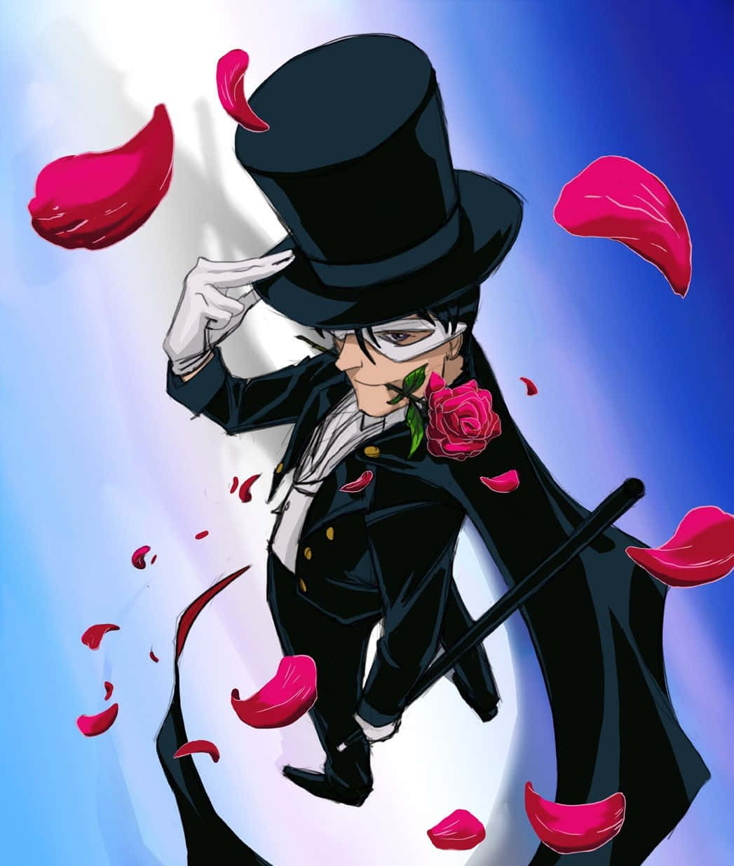 Tuxedo Mask Bravely Stands Against Danger Background