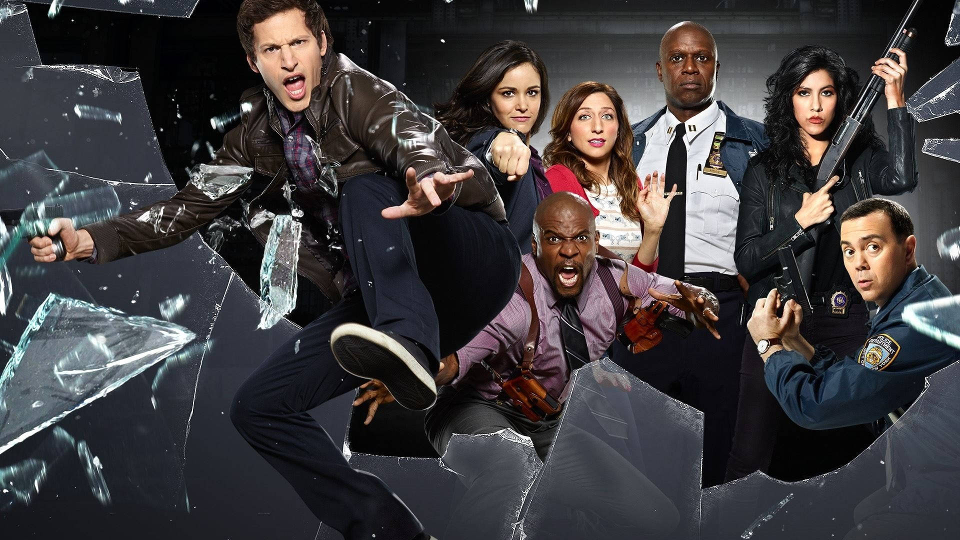 Tv 4k Brooklyn Nine Nine Characters Broken Glass Background