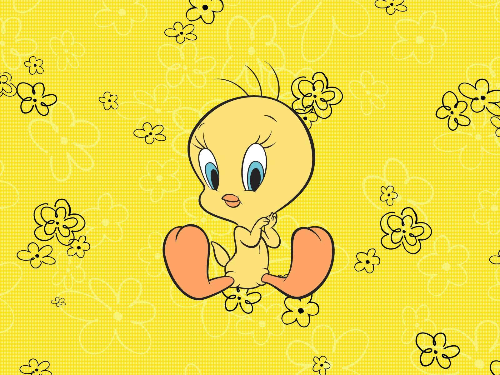 Tweety In Yellow Floral Background Background