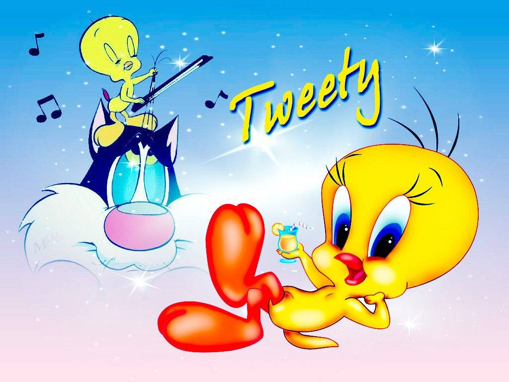 Tweety Playing Music With Sylvester Background