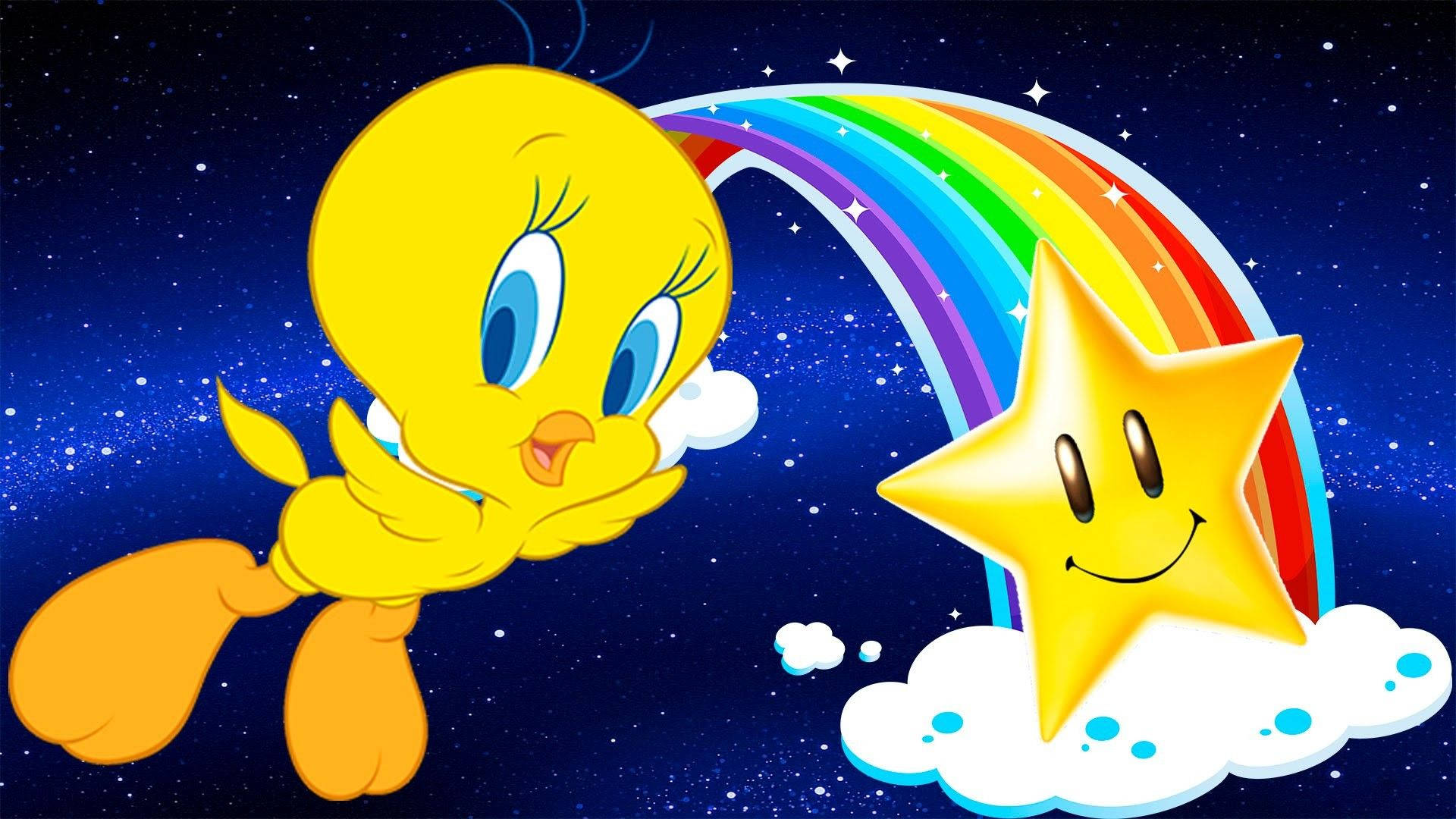 Tweety With Rainbow And Star Background