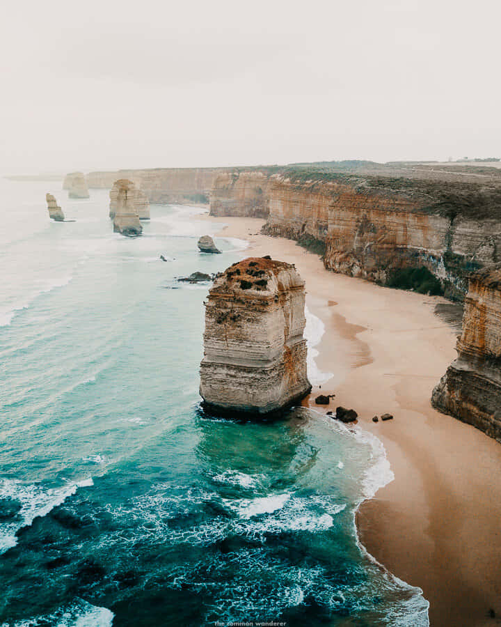 Twelve Apostles With Blue Ocean In Victoria Australia Background