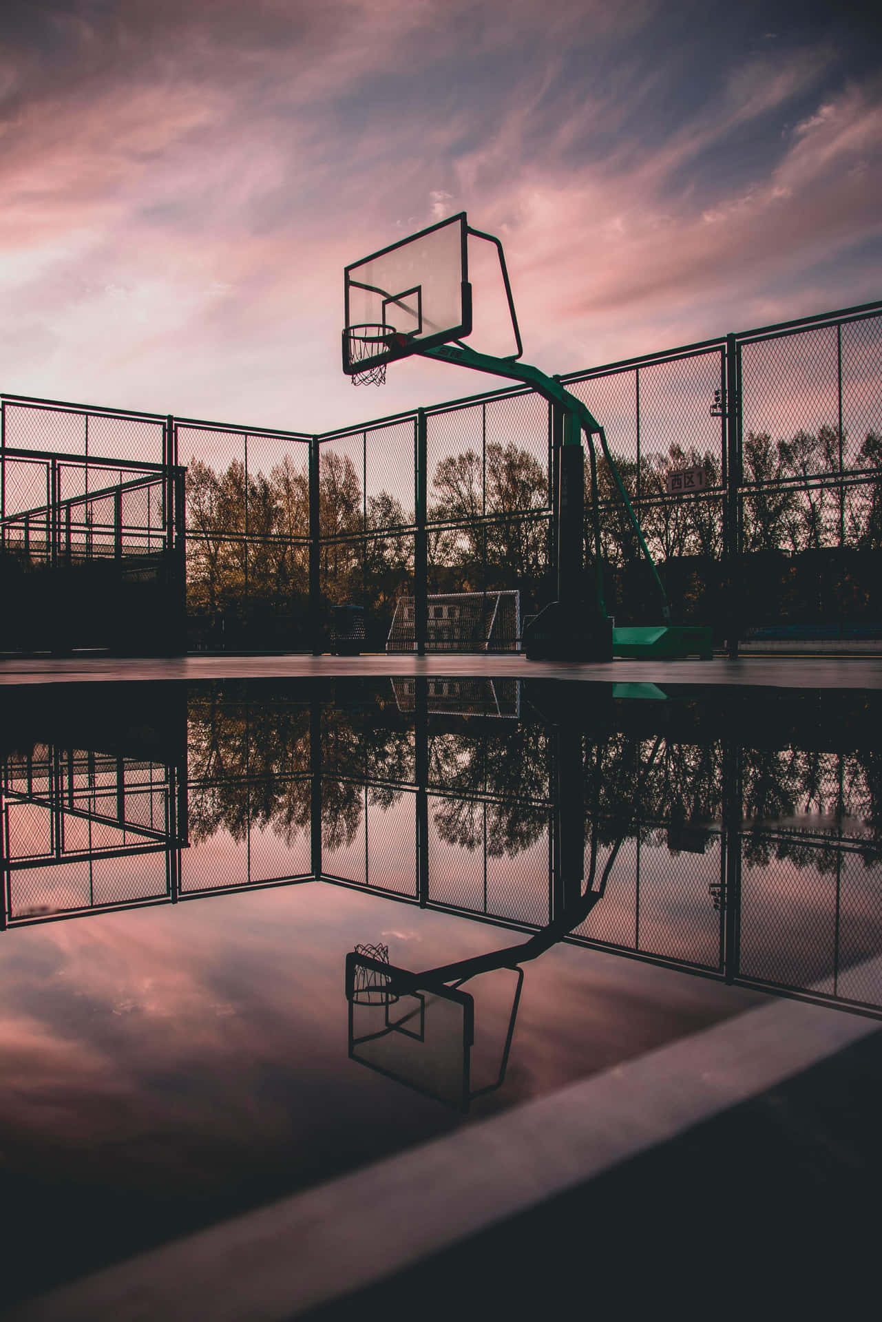 Twilight Basketball Court Reflection Background