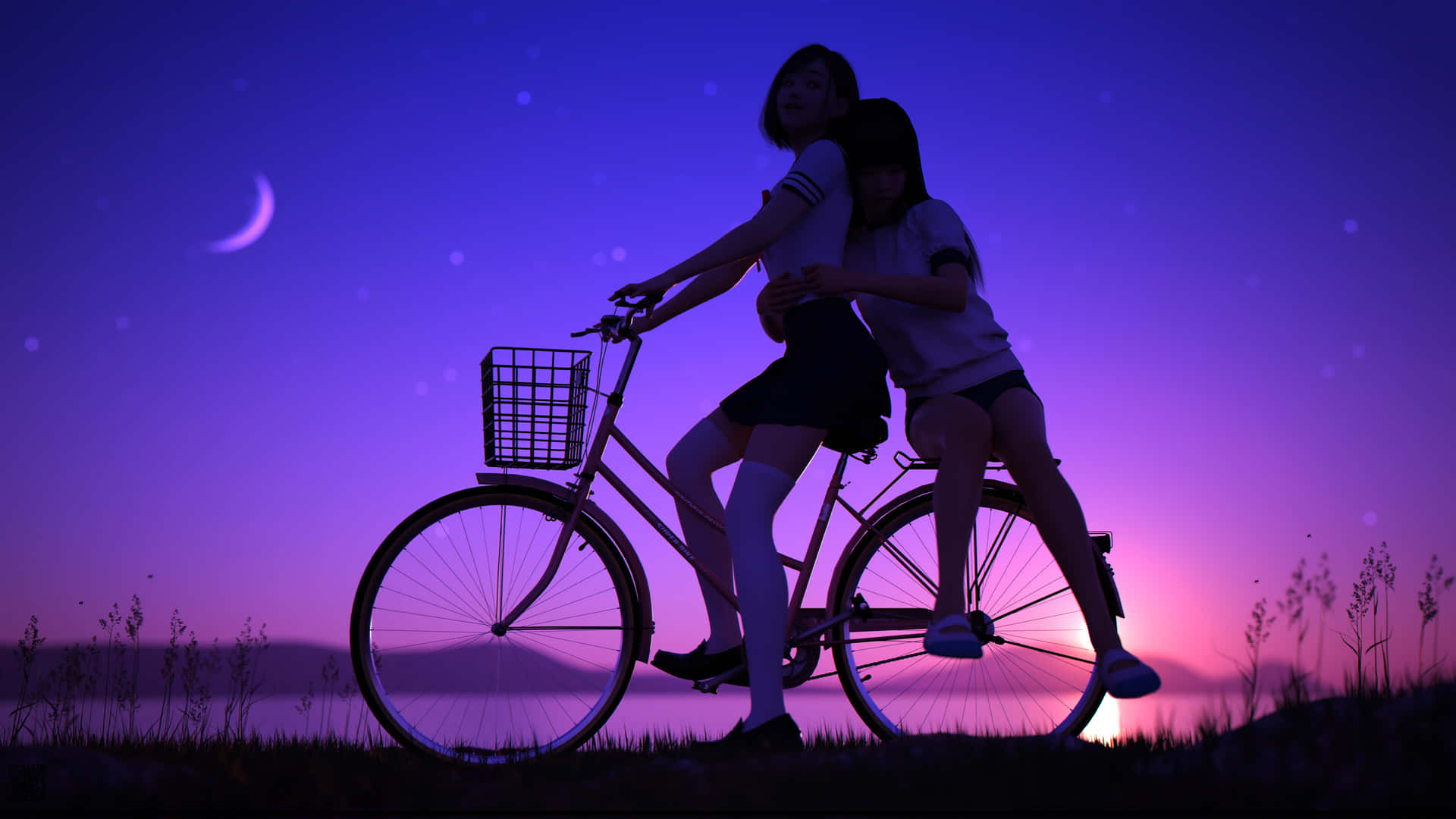 Twilight Bike Ride Friends Background