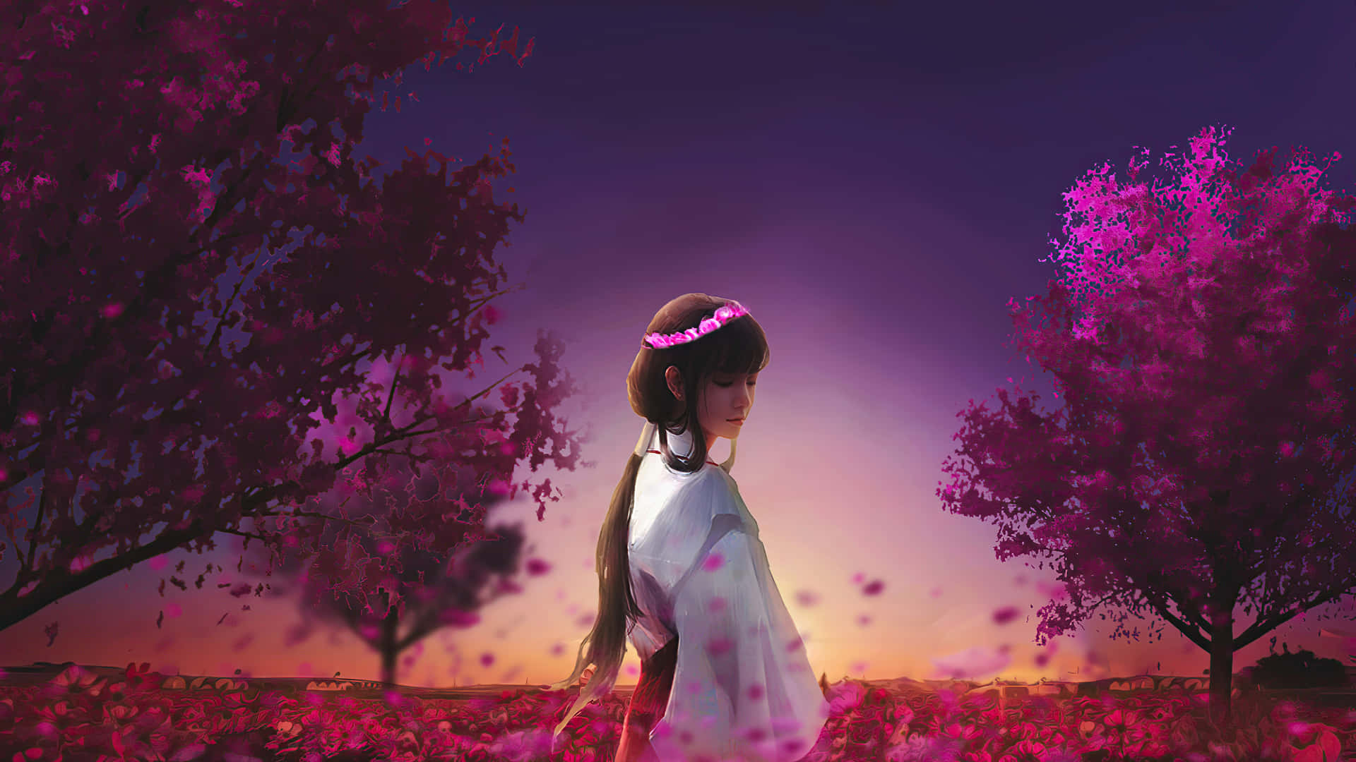 Twilight Blossom Anime Girl Background