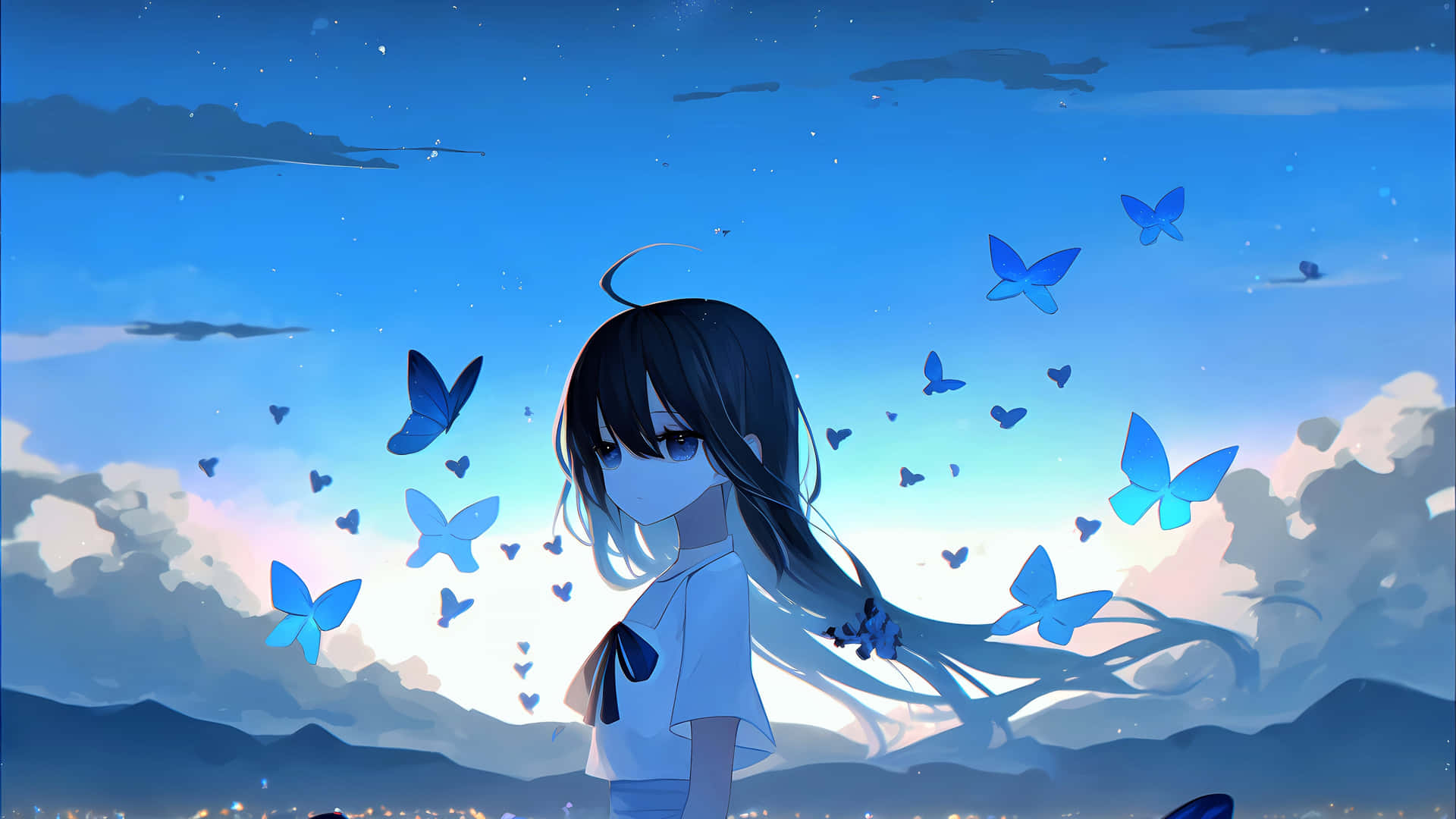Twilight Butterfly Anime Girl Background