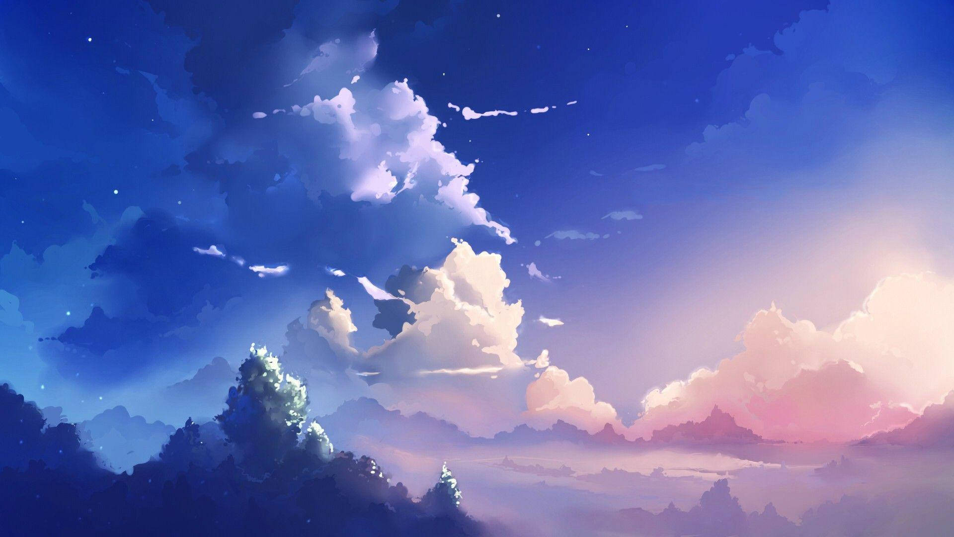 Twilight Clouds Aesthetic Anime Scenery Background