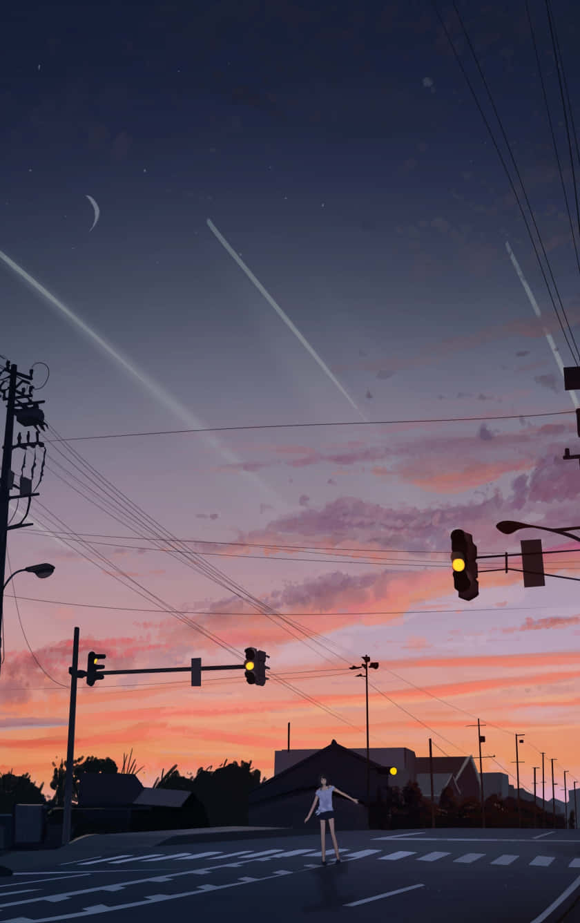 Twilight Crosswalk Anime Scene Background