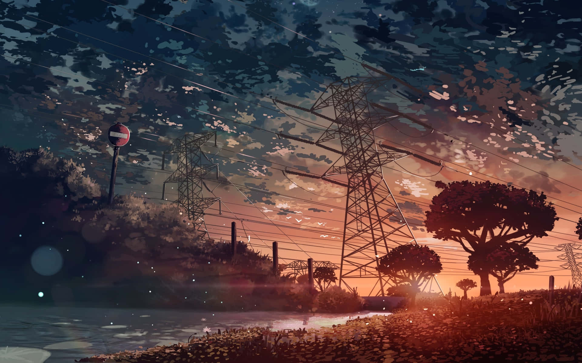Twilight Industrial Landscape Anime Art Background
