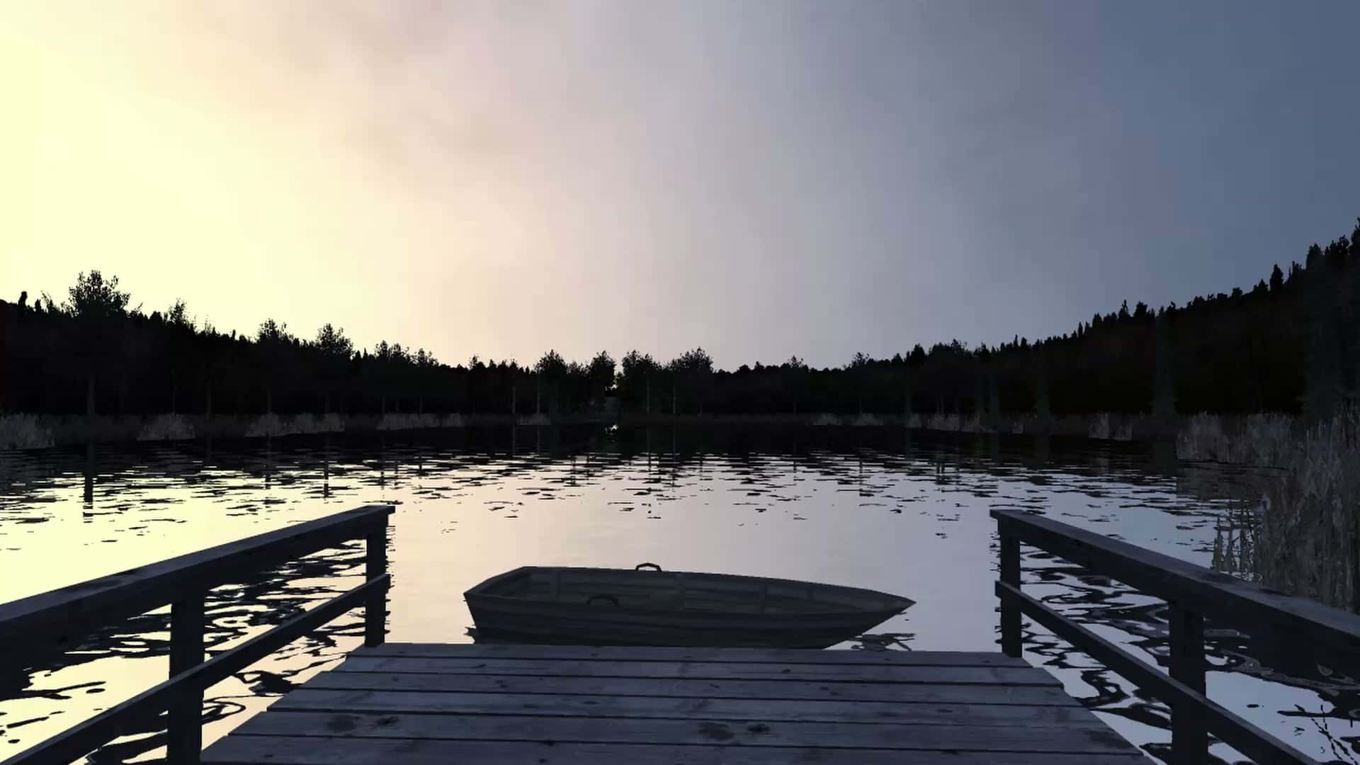 Twilight Lake Dock Silhouette Background