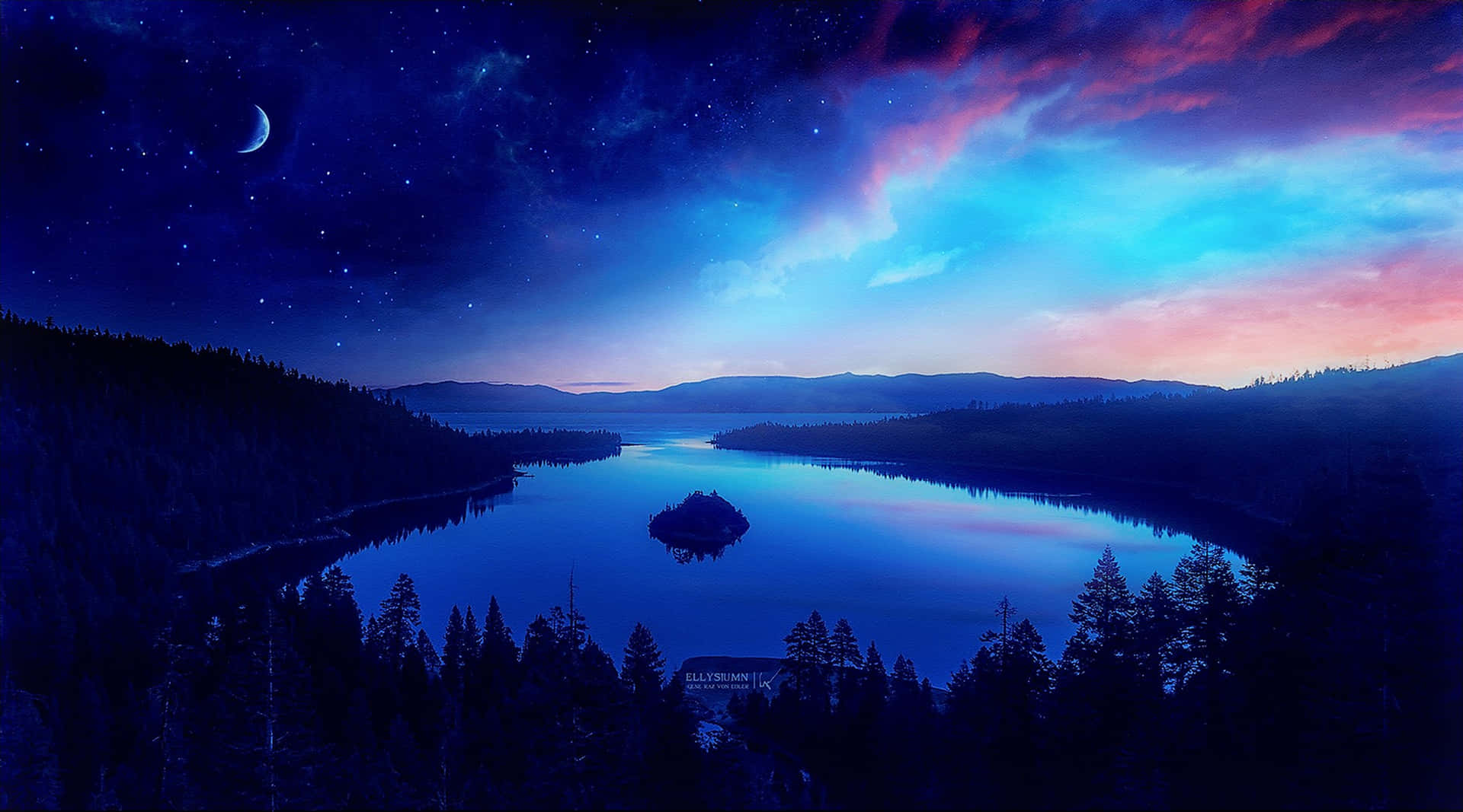 Twilight Lake Silhouette Background