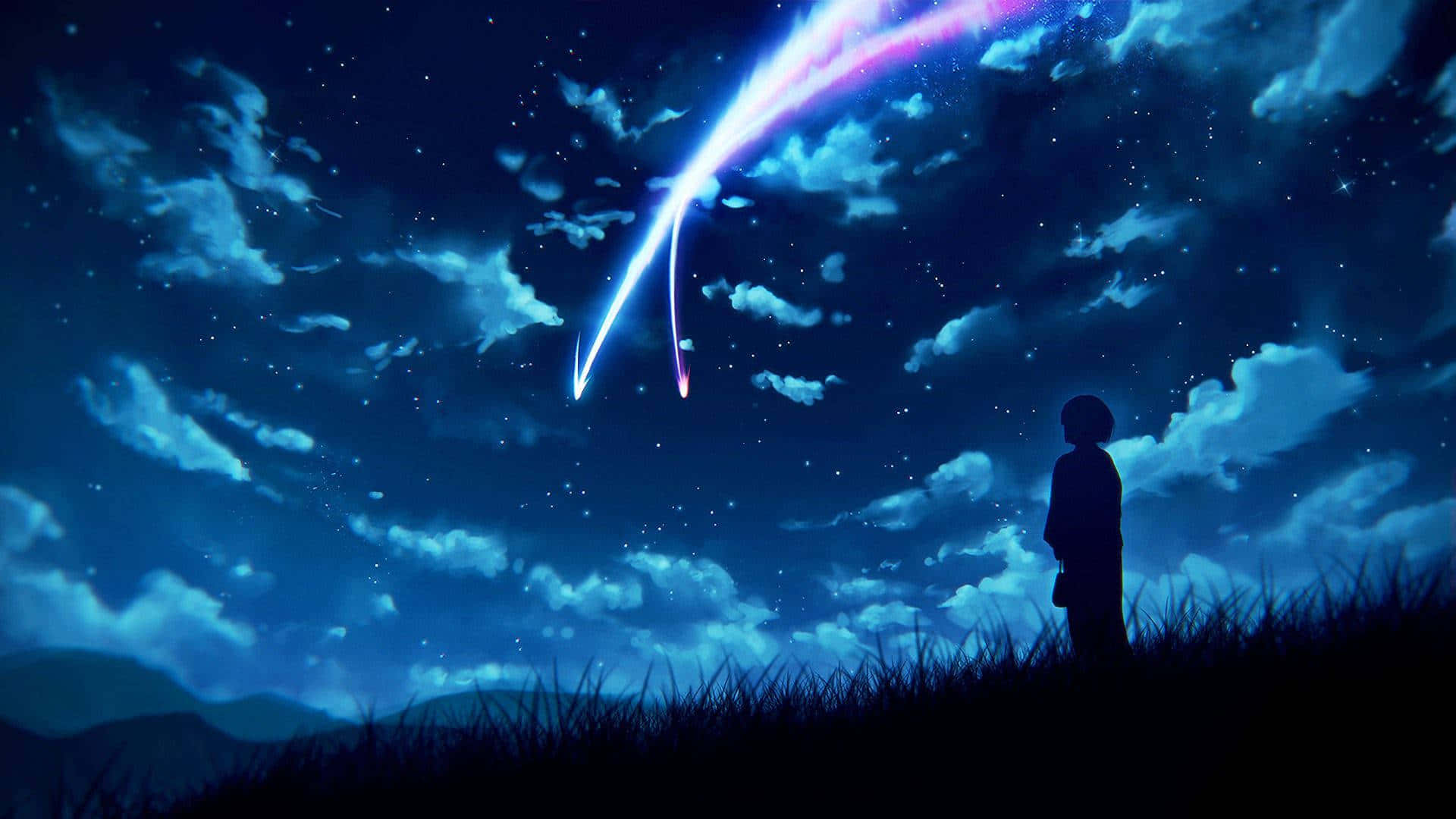 Twin Shooting Stars Night Anime Background