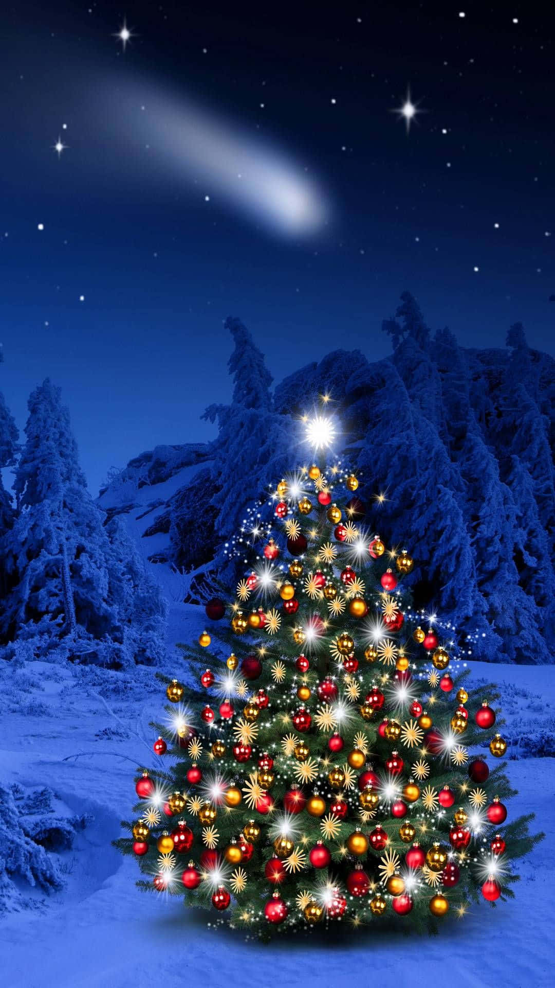 Twinkling Christmas Tree Winter Night Background