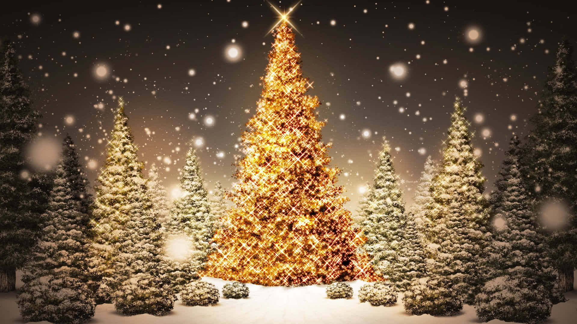 Twinkling Christmas Tree Winter Wonderland Background
