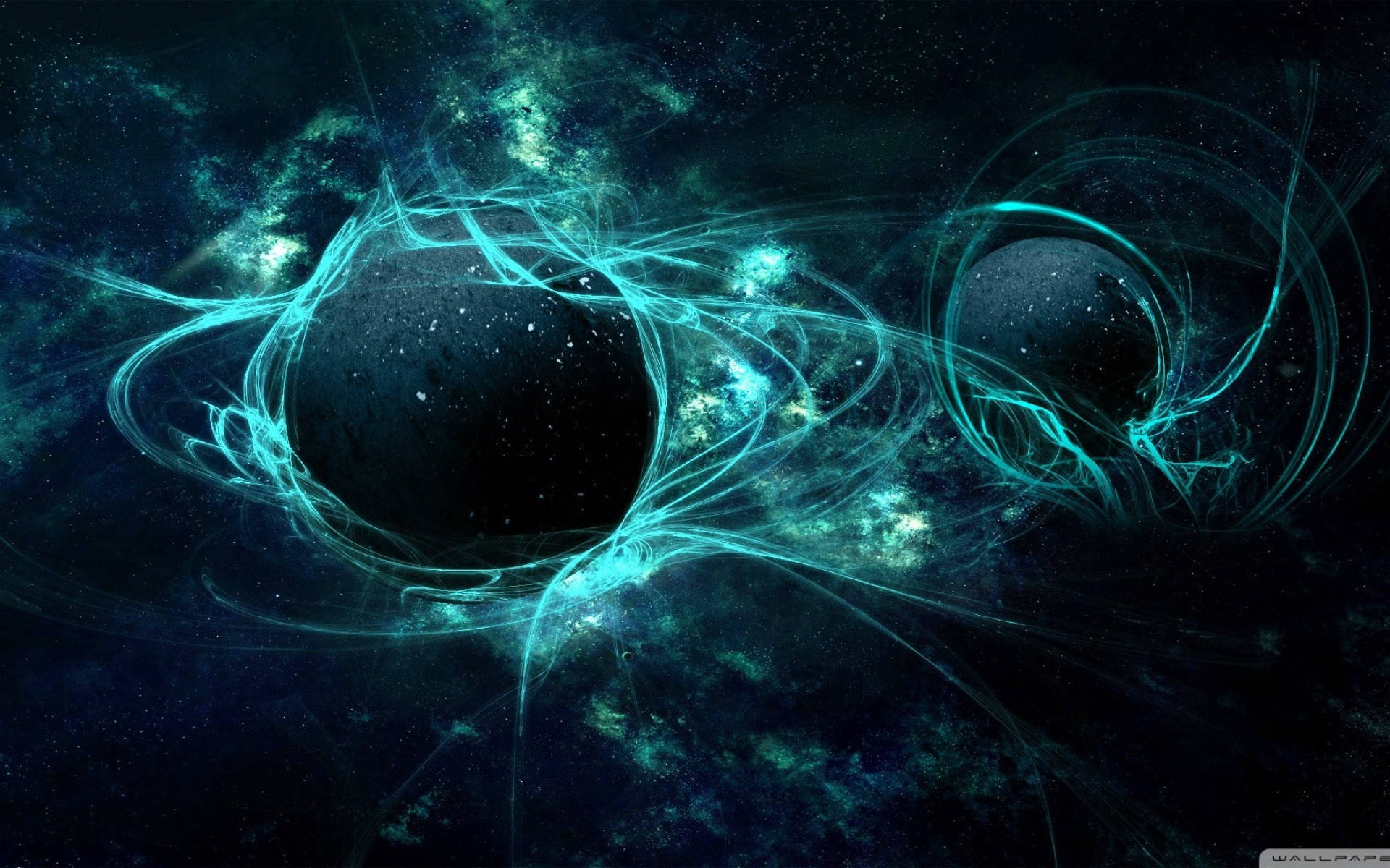 Two 3d Black Planets Background