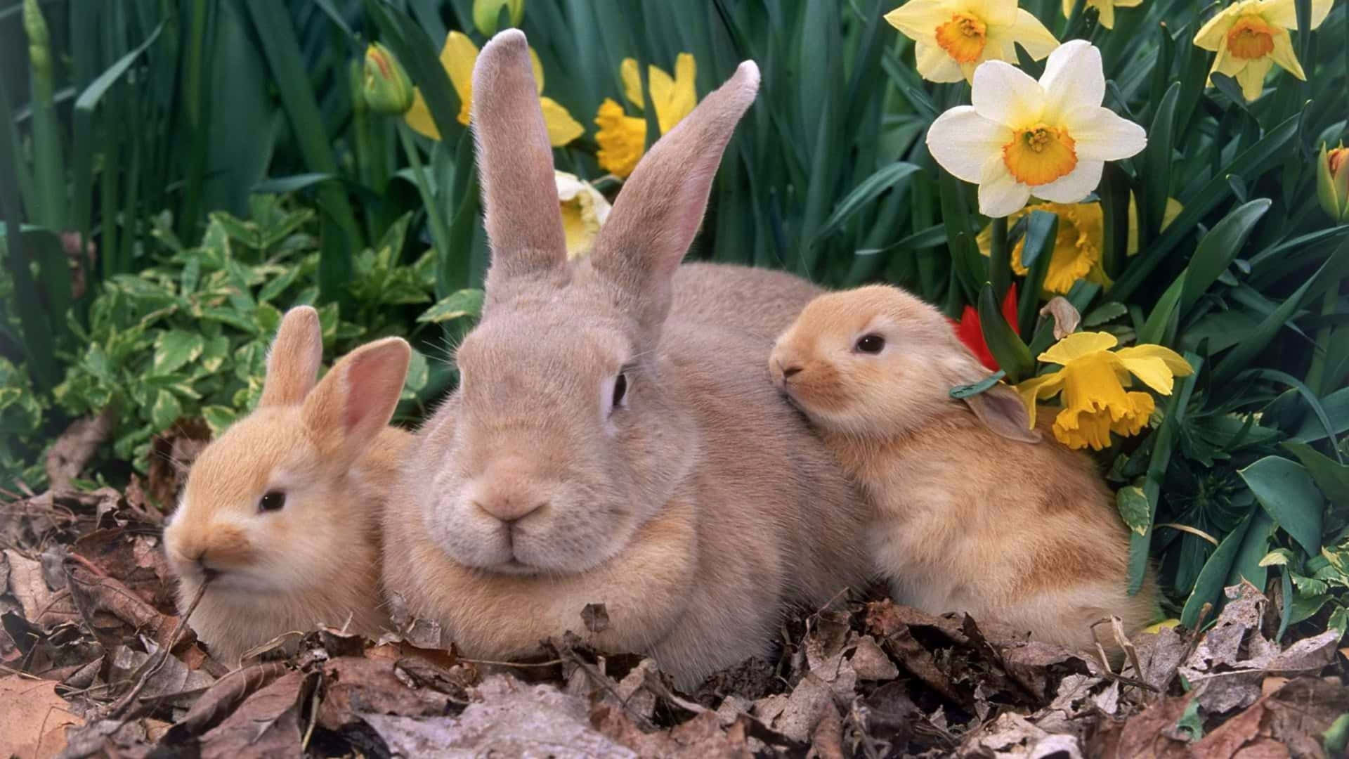 Two Adorable Bunny Rabbits Enjoying The Sun Background
