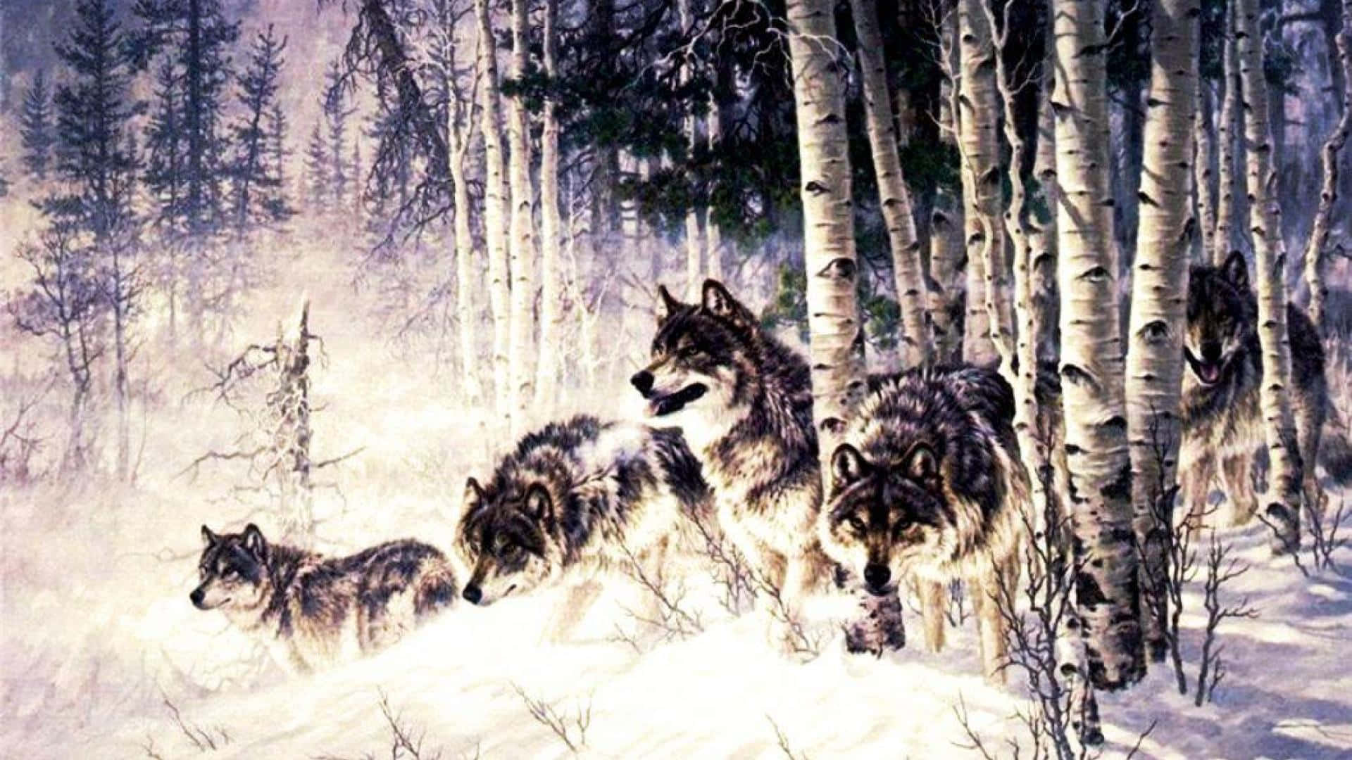 Two Adorable Wolves Cuddling Background