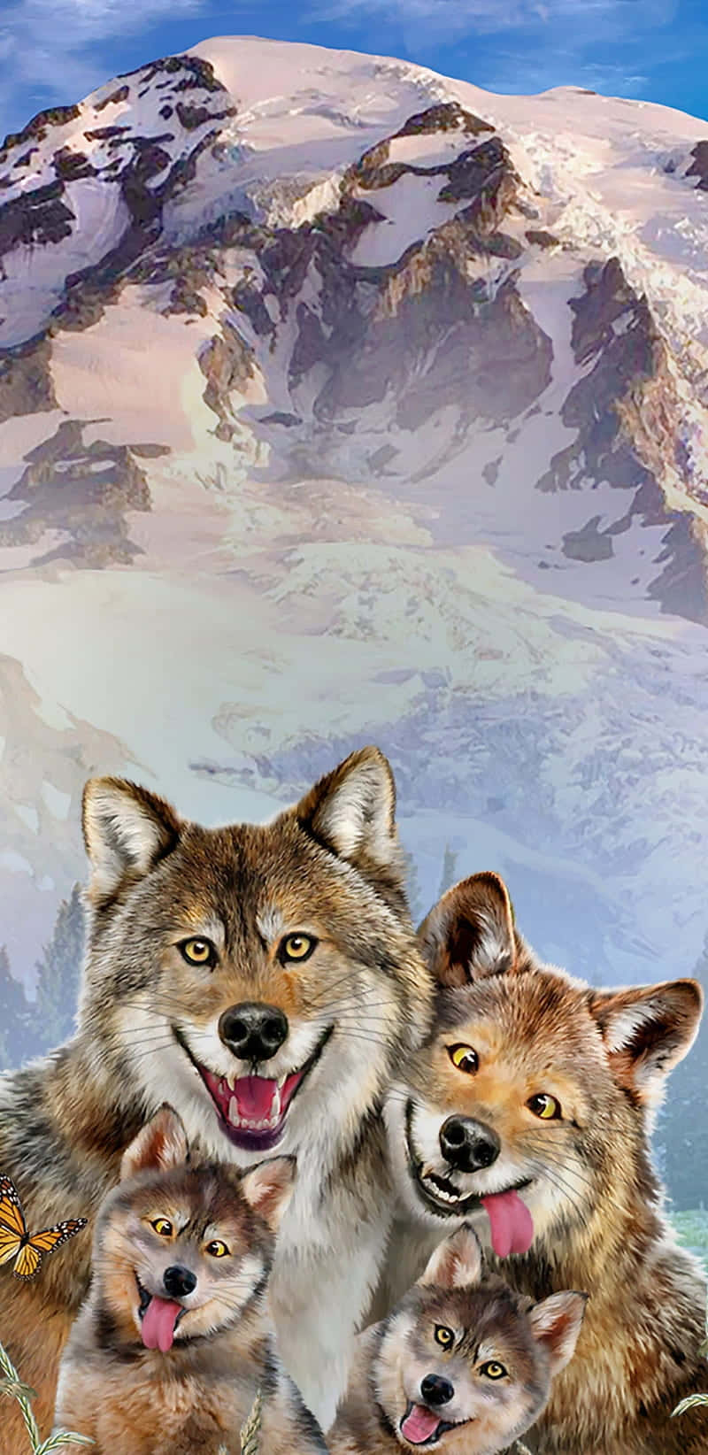 Two Adorable Wolves Enjoying Time In The Woods Background