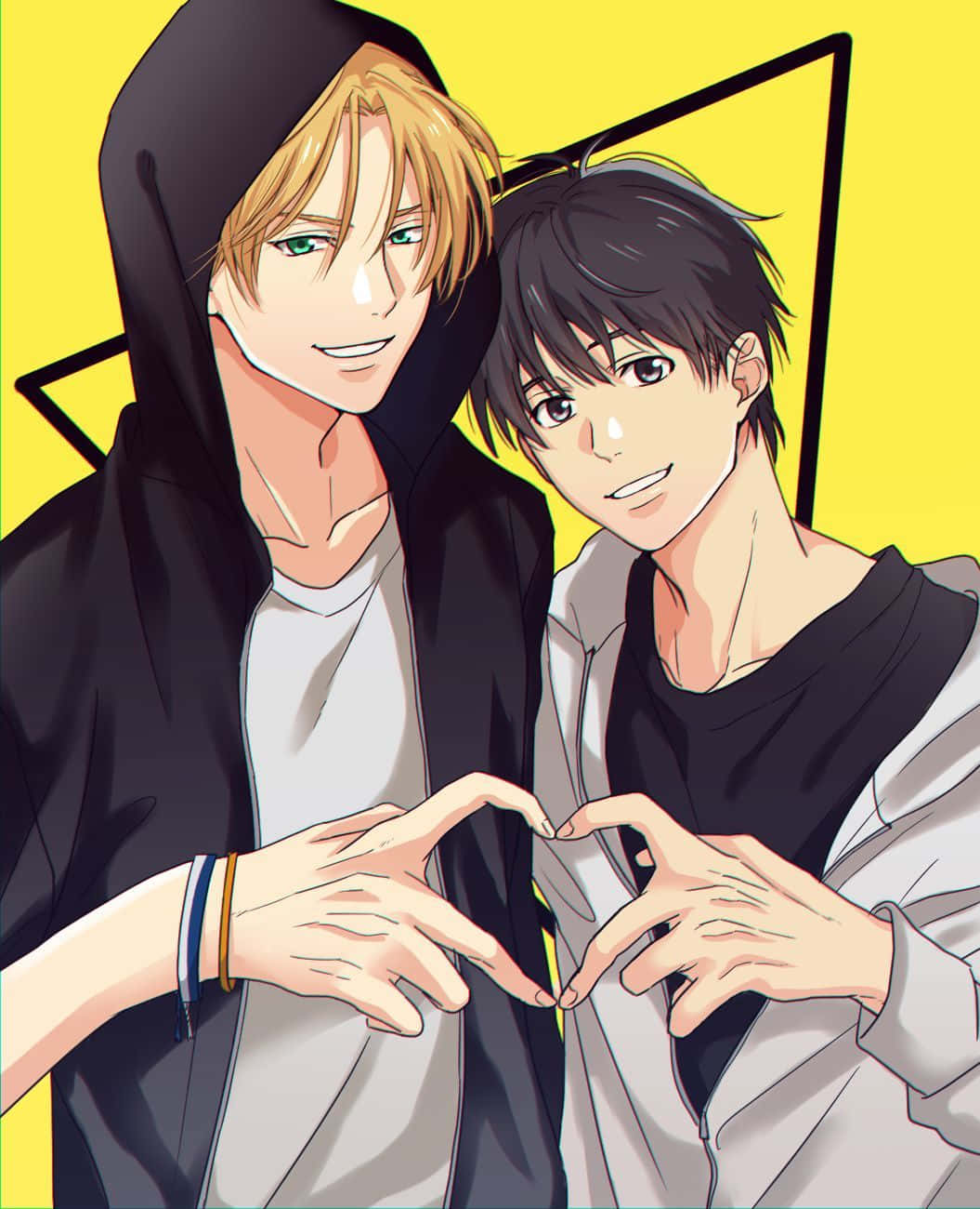 Two Anime Boys Making A Hand Gesture Background