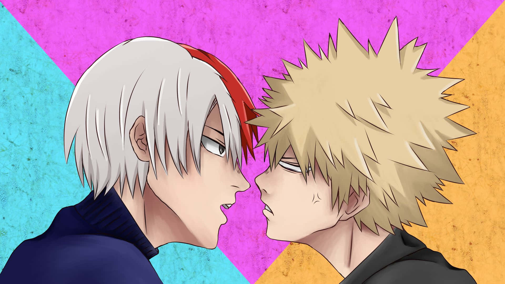 Two Anime Characters Are Kissing In Front Of A Colorful Background Background