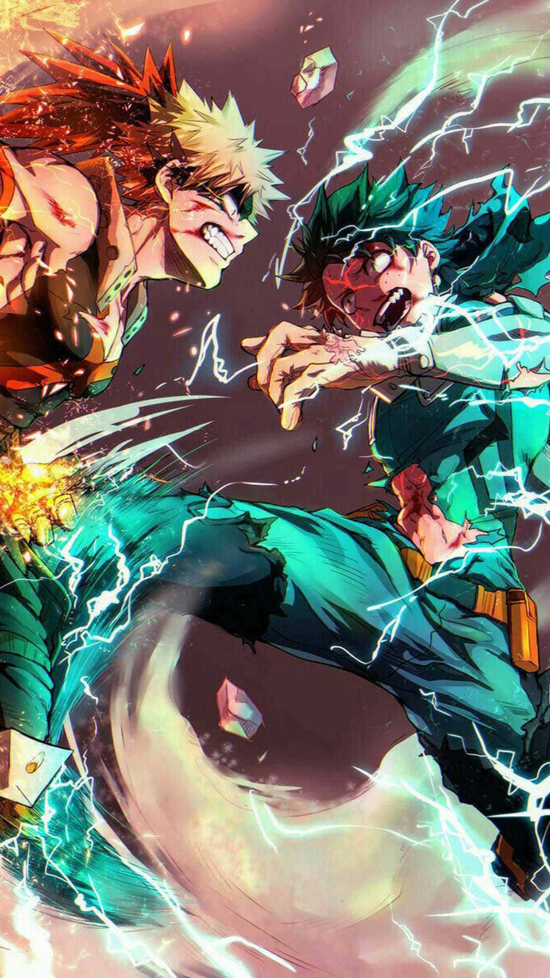 Two Anime Characters Fighting Each Other Background