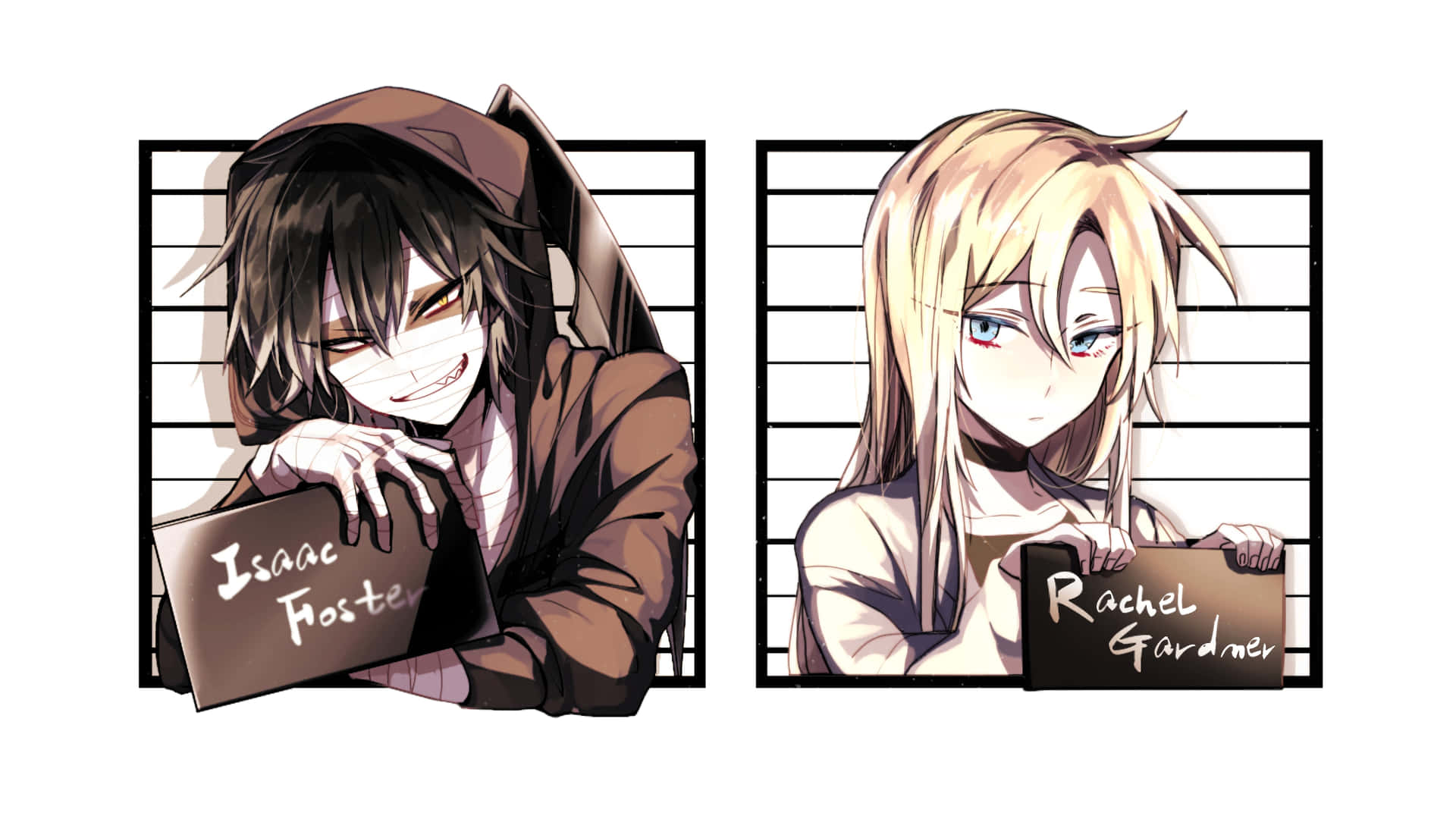 Two Anime Characters Holding Up A Pair Of Jail Cell Bars