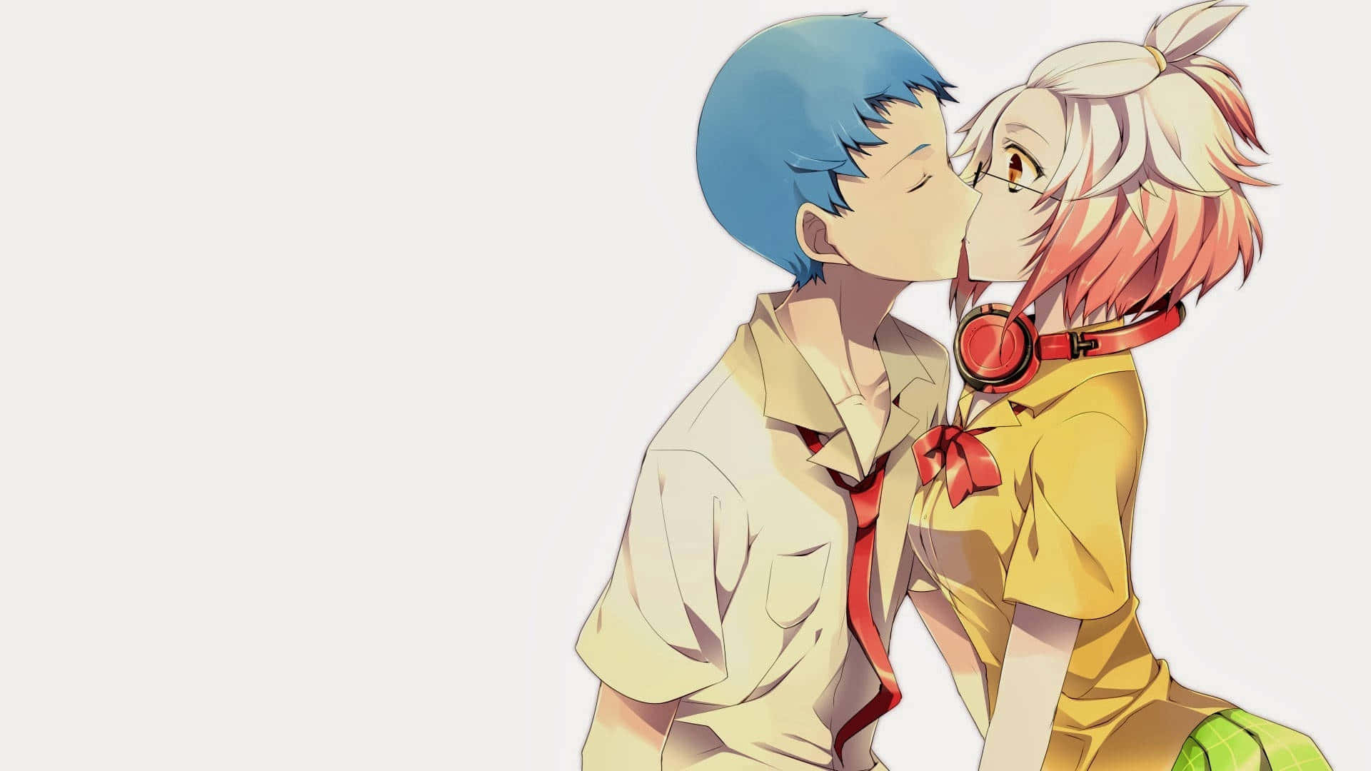 Two Anime Characters Kissing Each Other Background