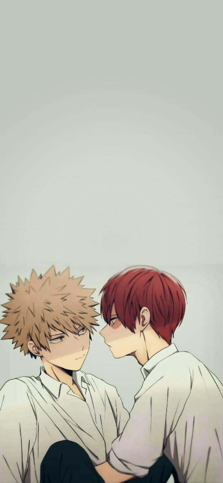 Two Anime Characters Kissing On The Ground Background