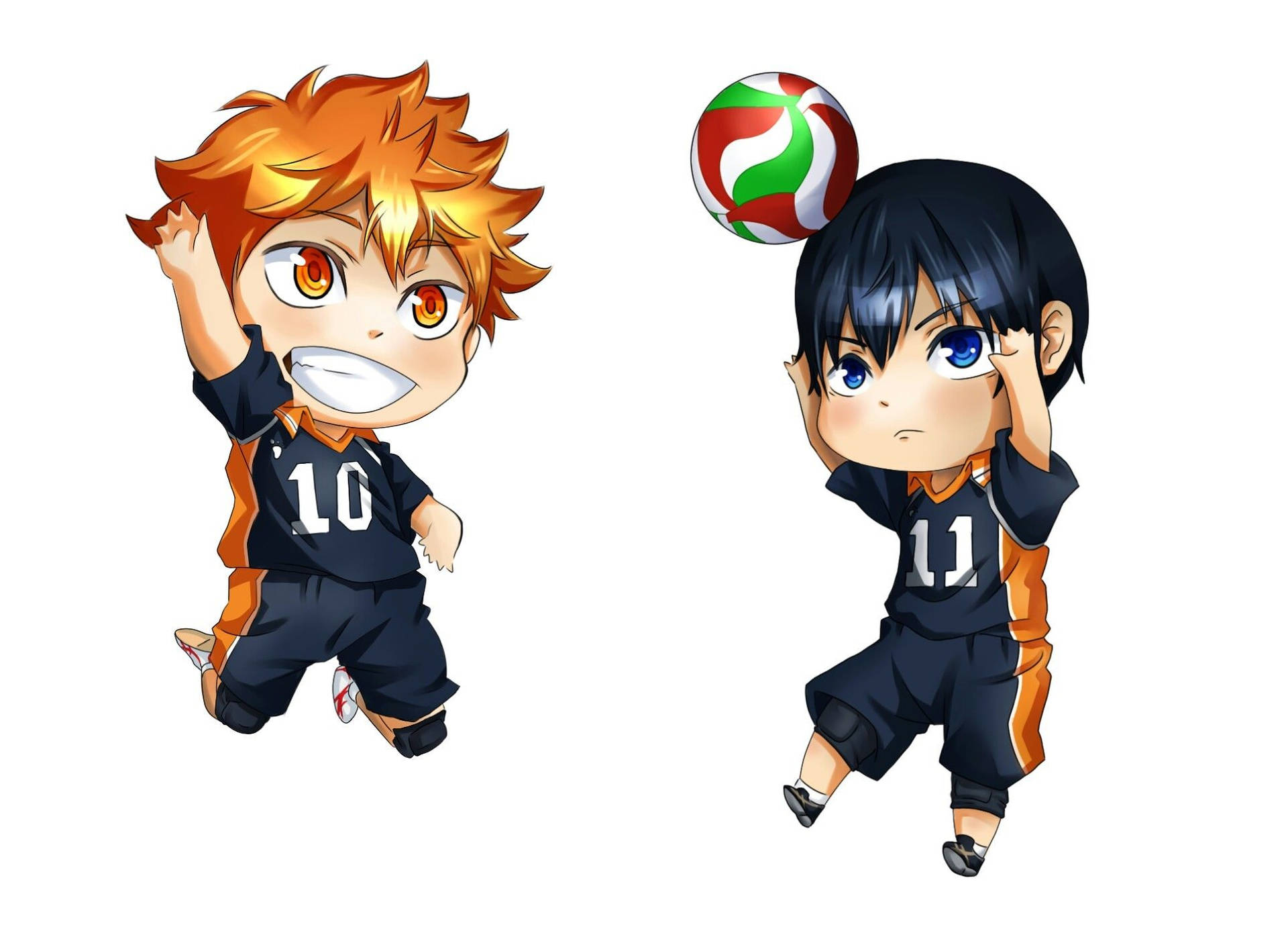 Two Anime Characters Playing Volleyball Background
