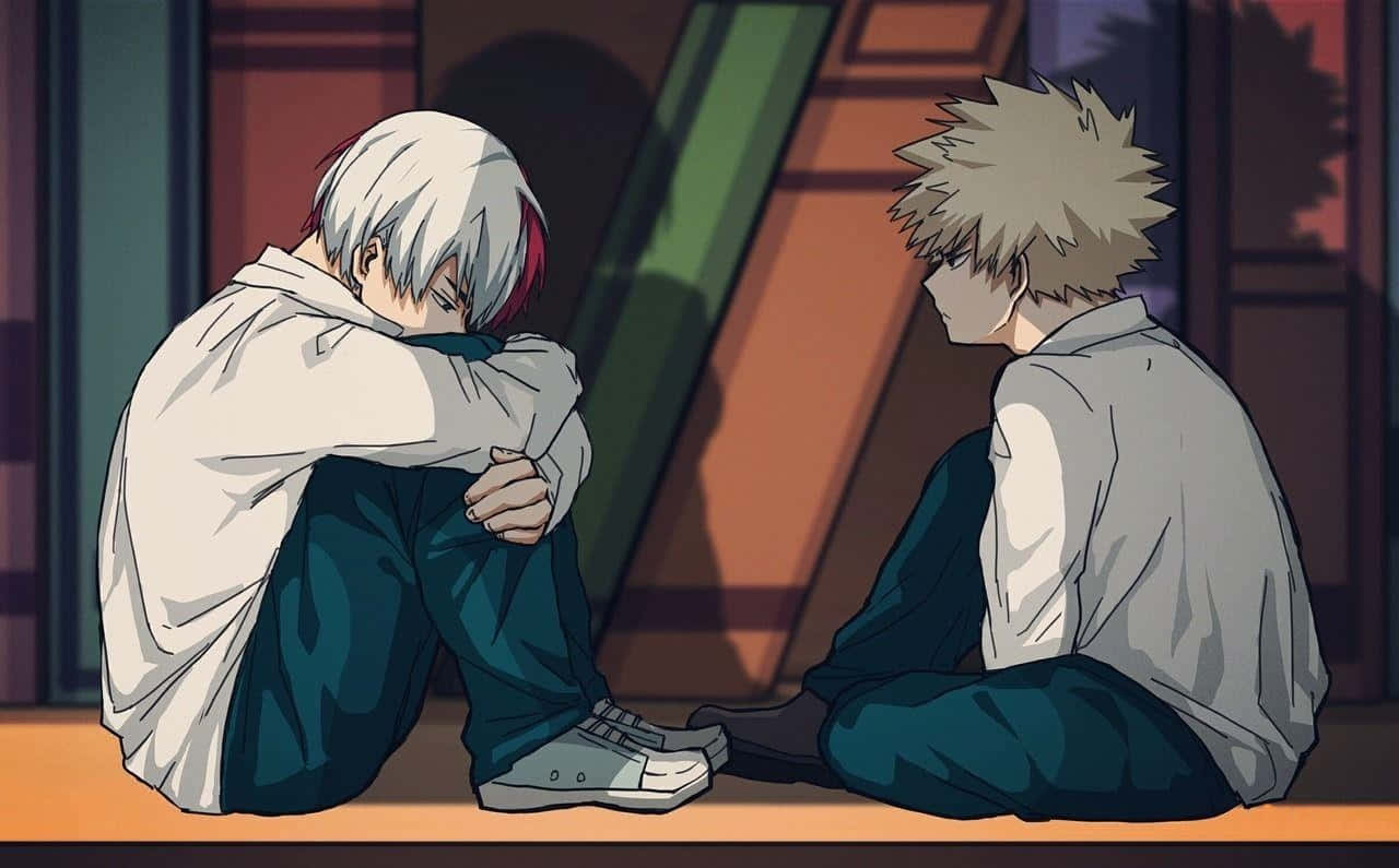 Two Anime Characters Sitting On The Floor