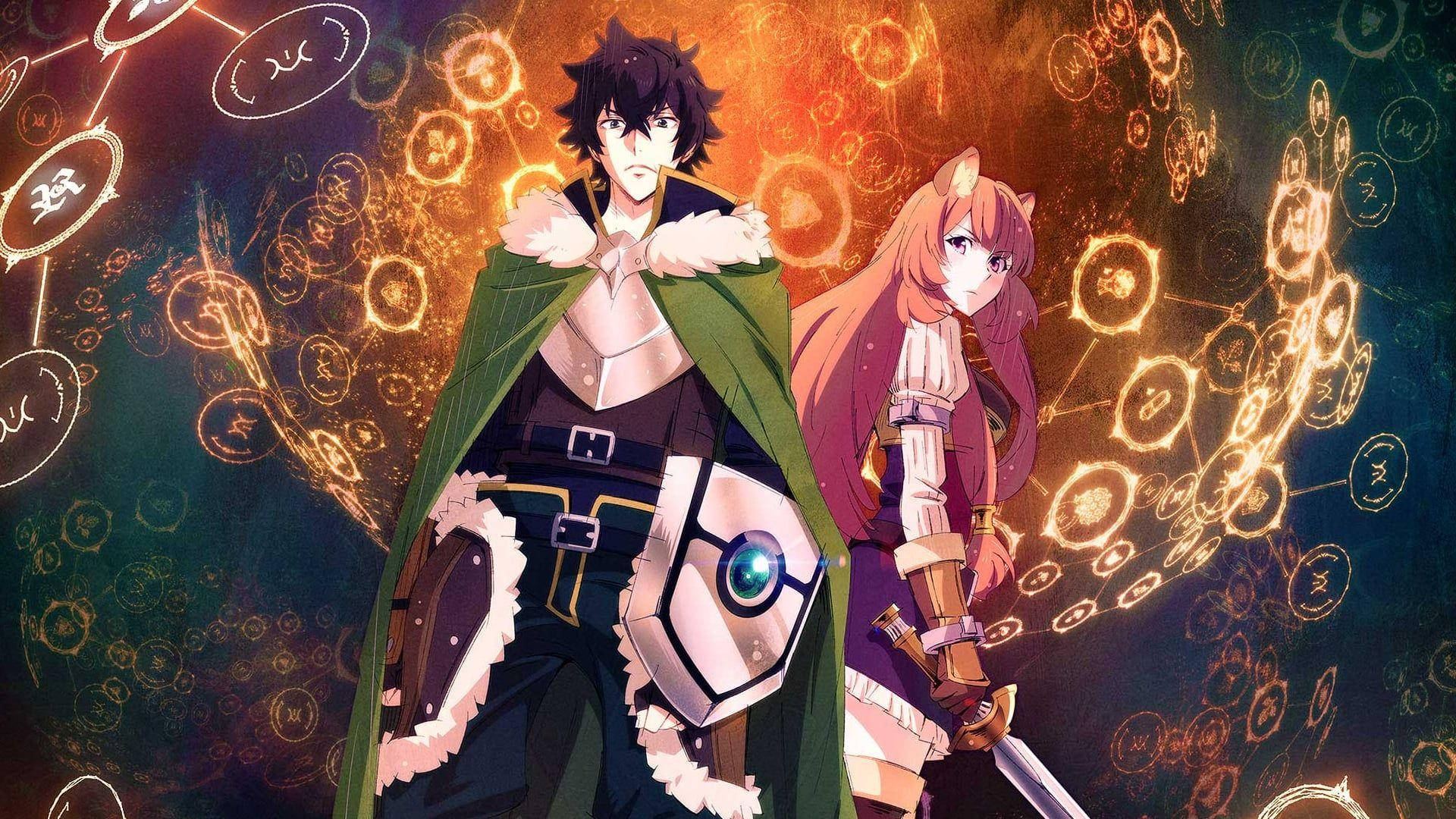 Two Anime Characters Standing In Front Of A Background With A Clock