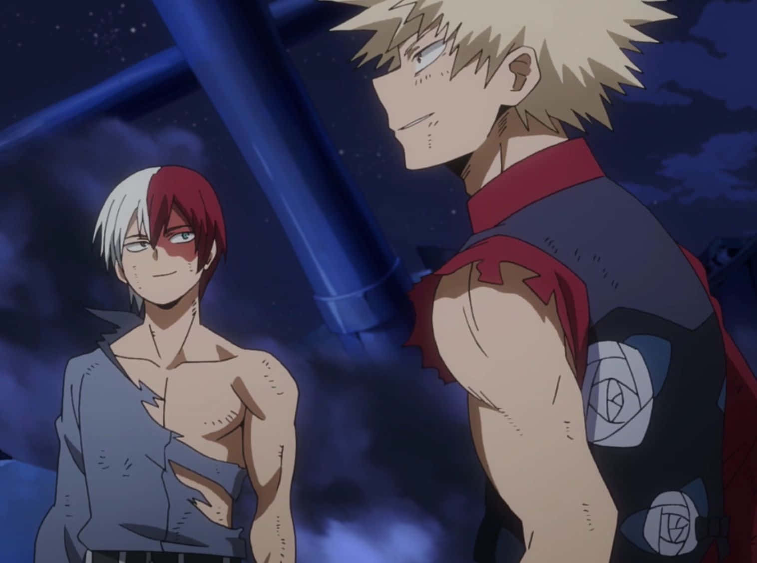 Two Anime Characters Standing Next To Each Other Background