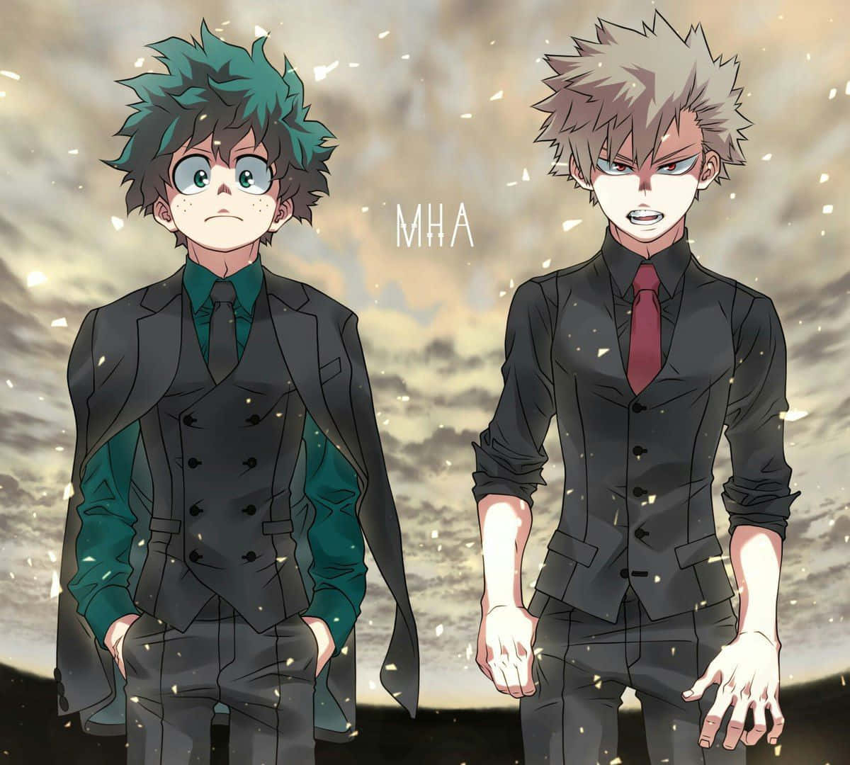 Two Anime Characters Standing Next To Each Other
