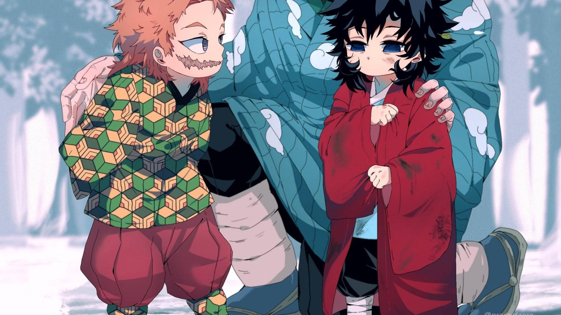 Two Anime Characters Standing Next To Each Other