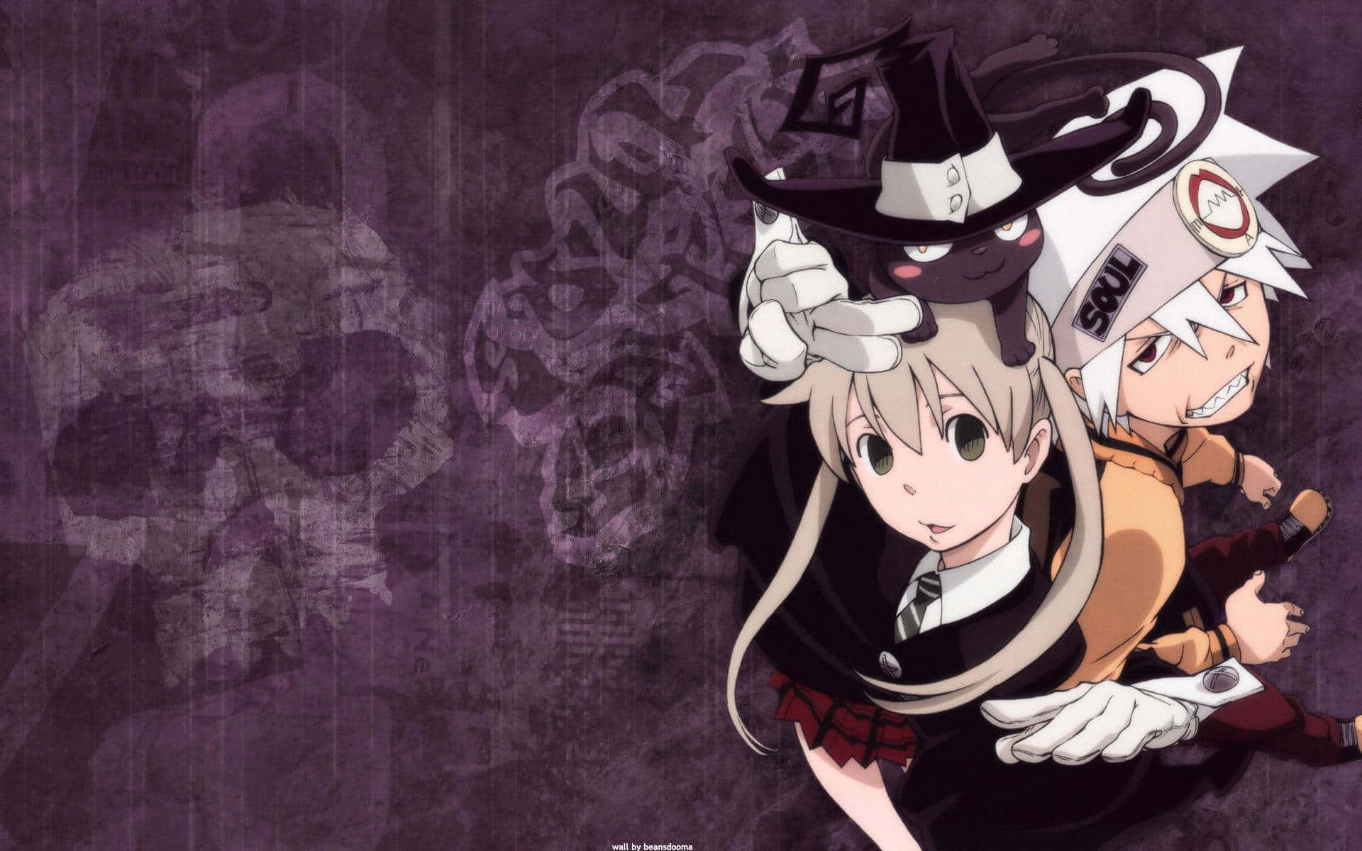 Two Anime Characters With A Skull On Their Heads Background